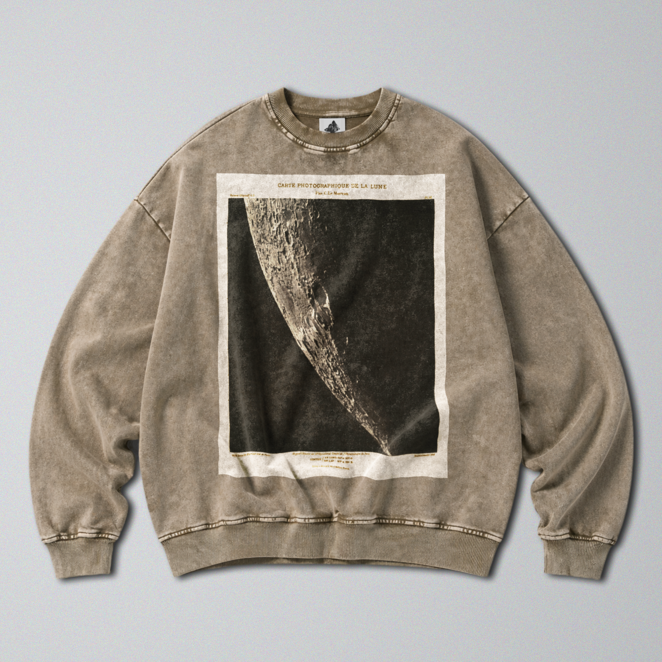 Oversized Snow Washed Cotton Sweatshirt - Photo of the Moon Print