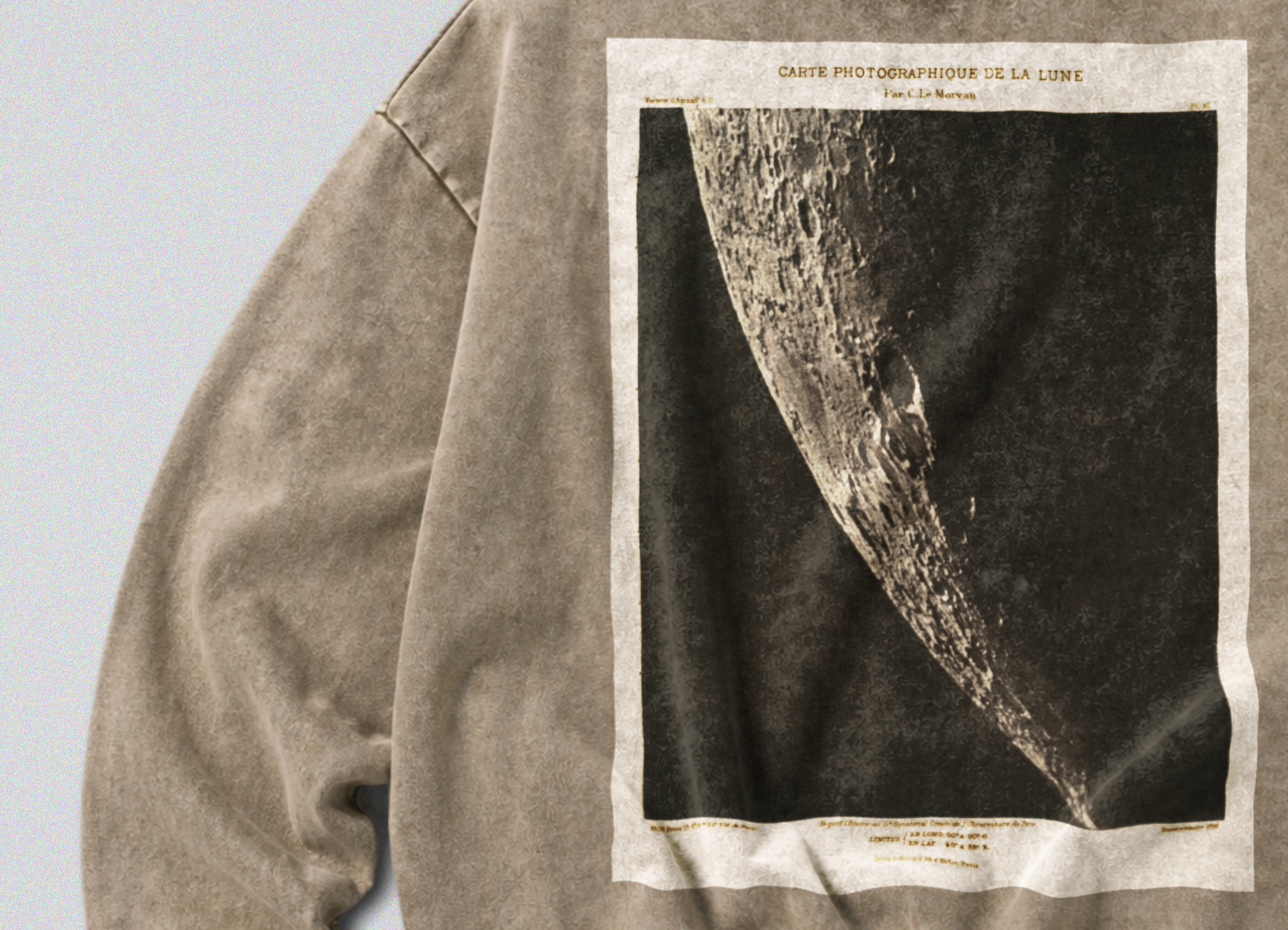 Oversized Snow Washed Cotton Sweatshirt - Photo of the Moon Print