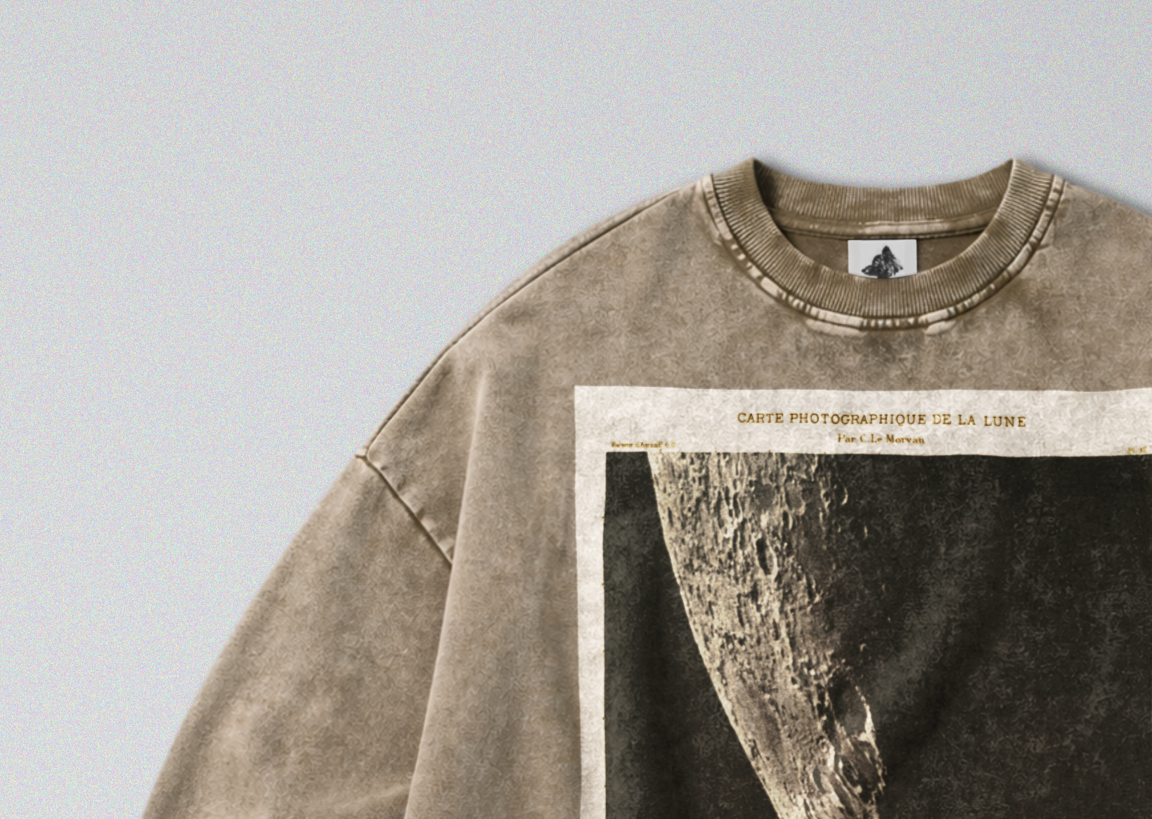 Oversized Snow Washed Cotton Sweatshirt - Photo of the Moon Print