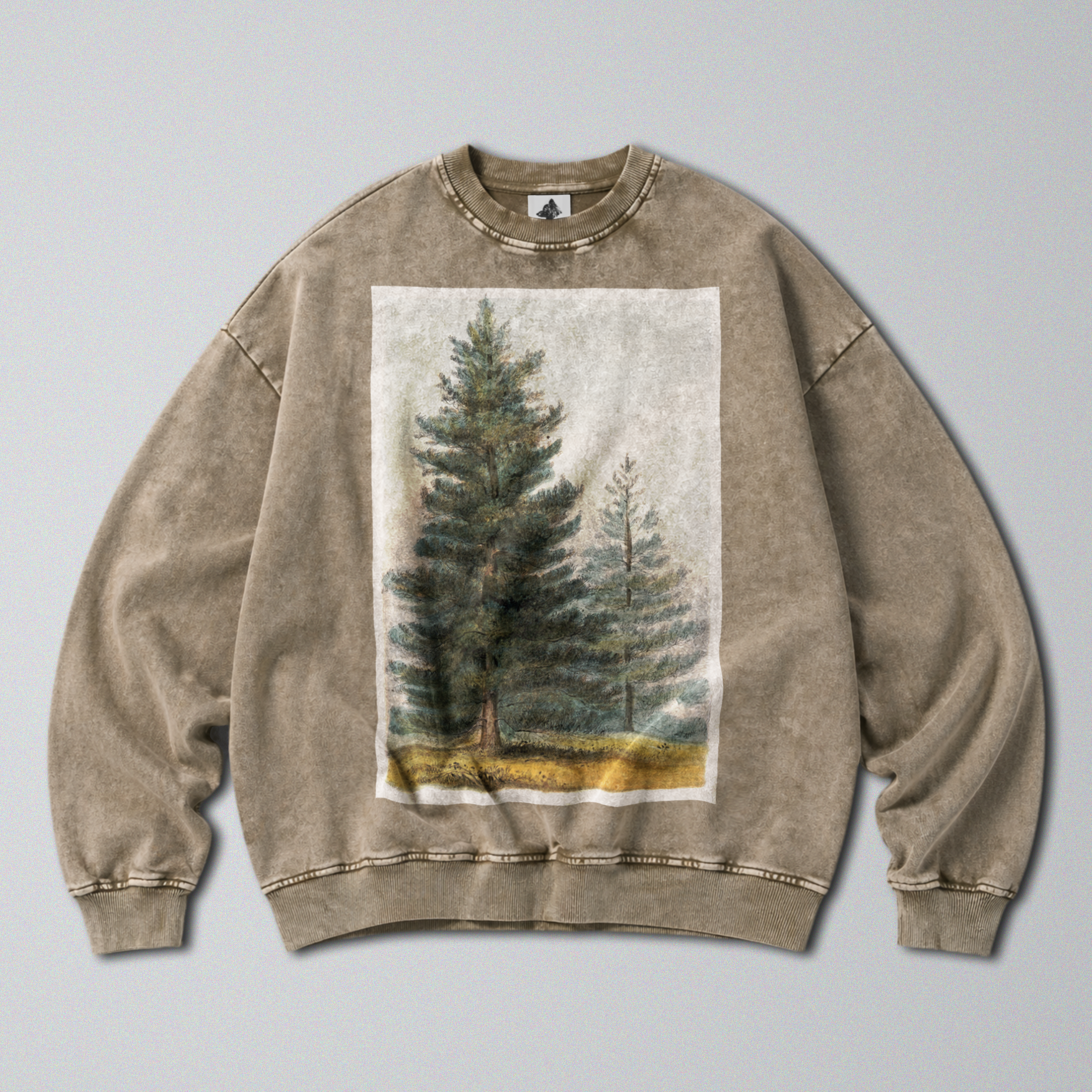 Oversized Snow Washed Cotton Sweatshirt - Pine Tree Forest Print