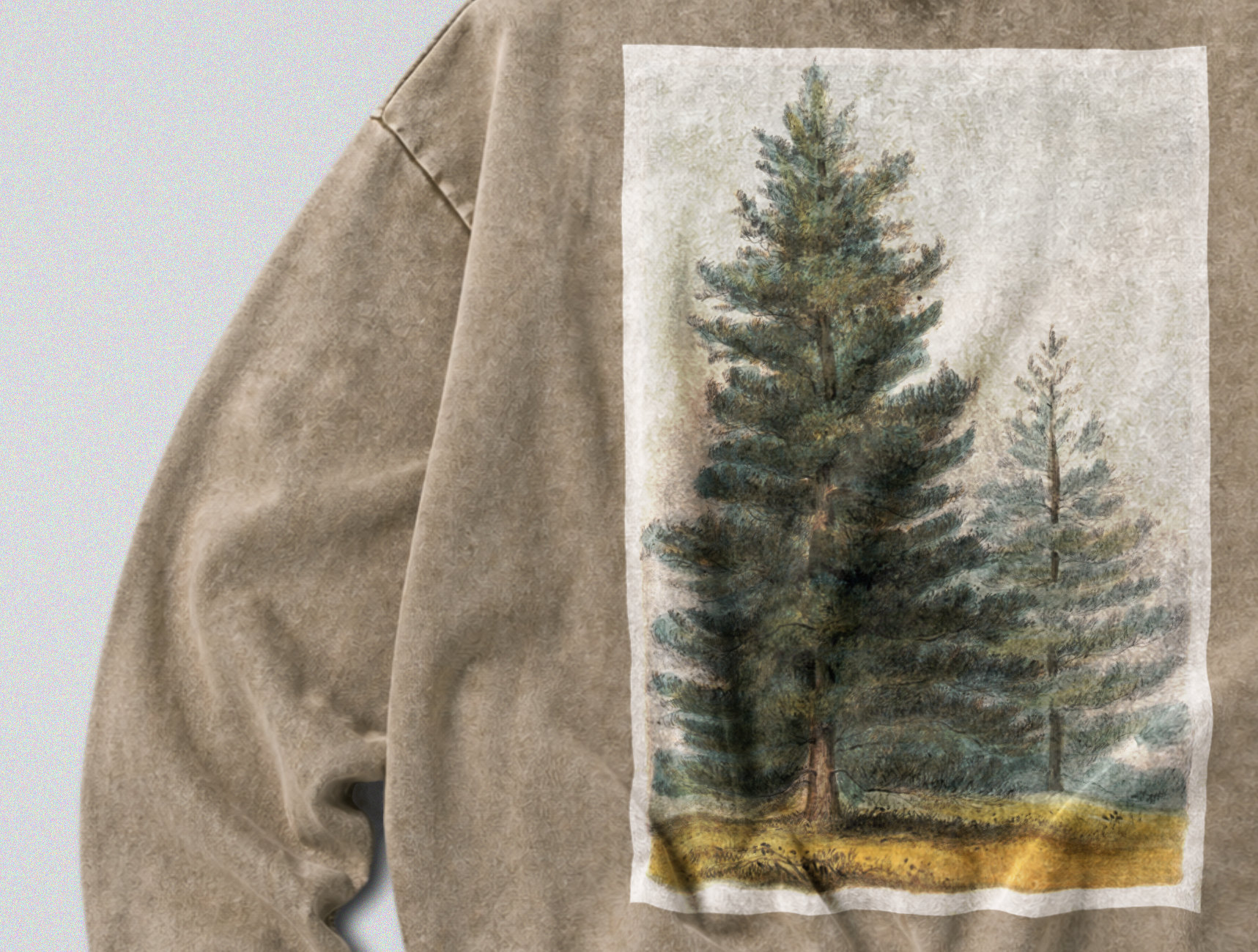 Oversized Snow Washed Cotton Sweatshirt - Pine Tree Forest Print