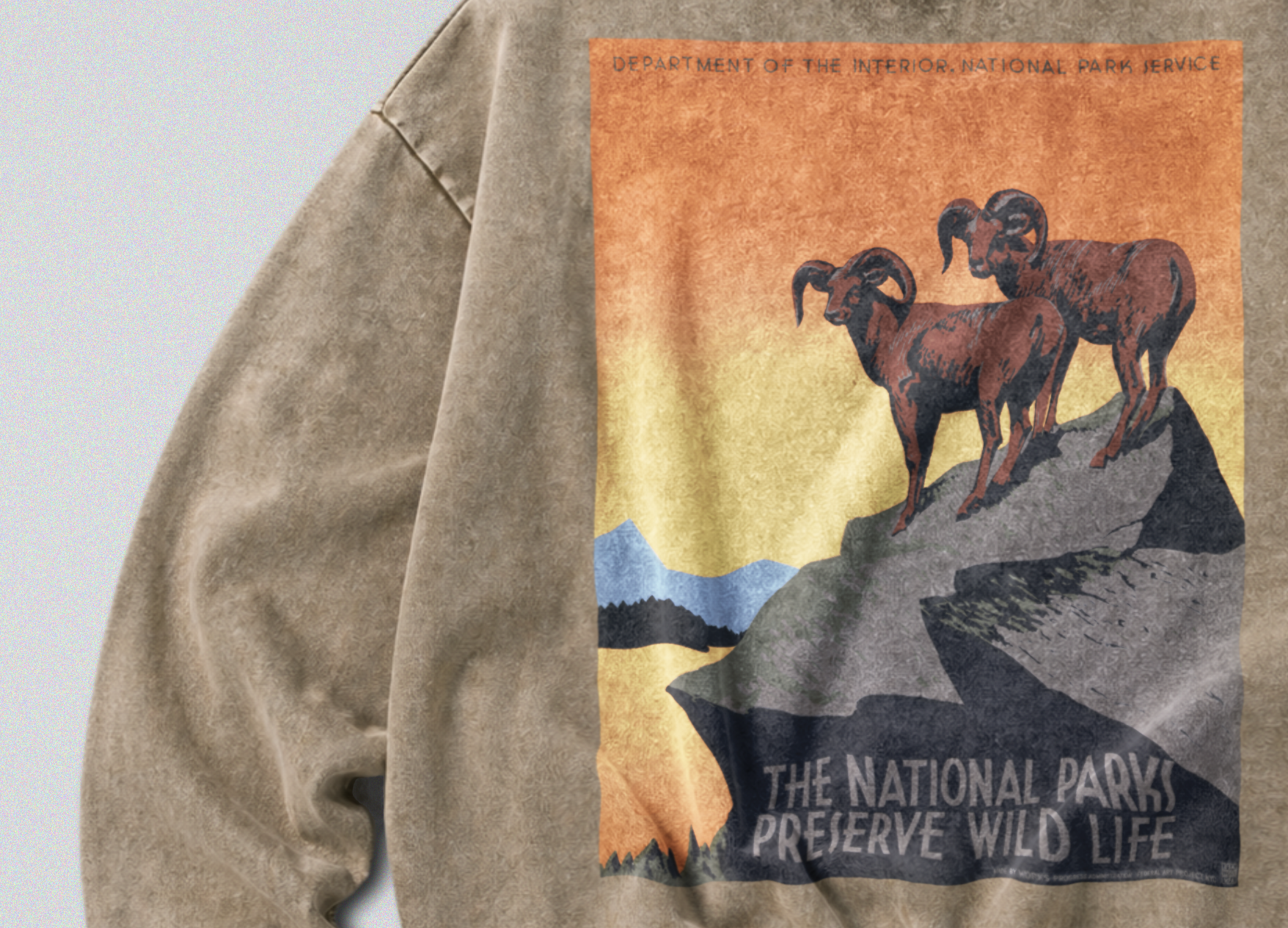 Oversized Snow Washed Cotton Sweatshirt - Preserve Wildlife & Nature Print