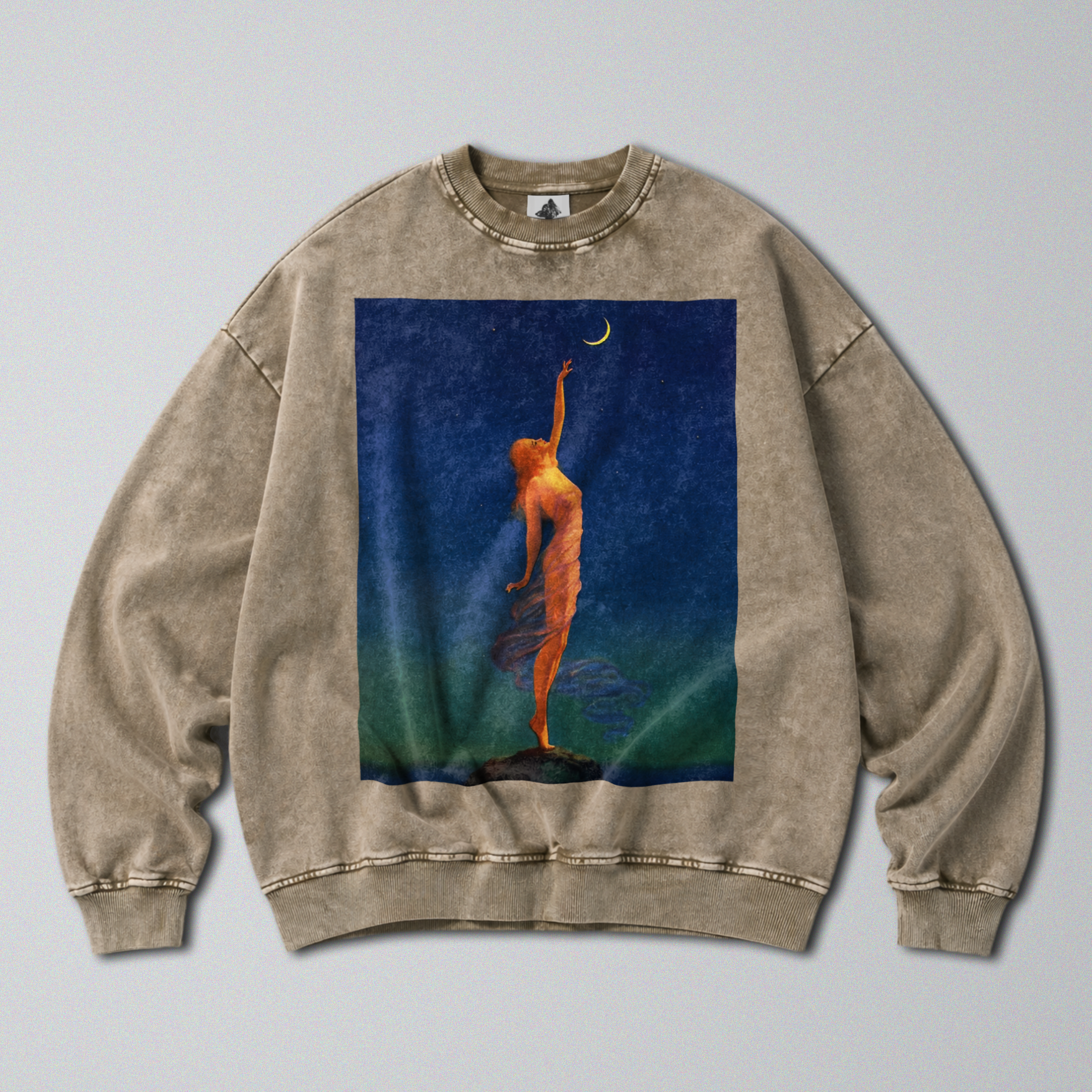 Oversized Snow Washed Cotton Sweatshirt - Reach fo the Moon Print