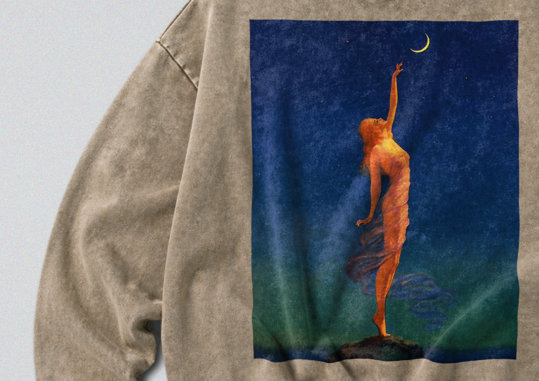 Oversized Snow Washed Cotton Sweatshirt - Reach fo the Moon Print