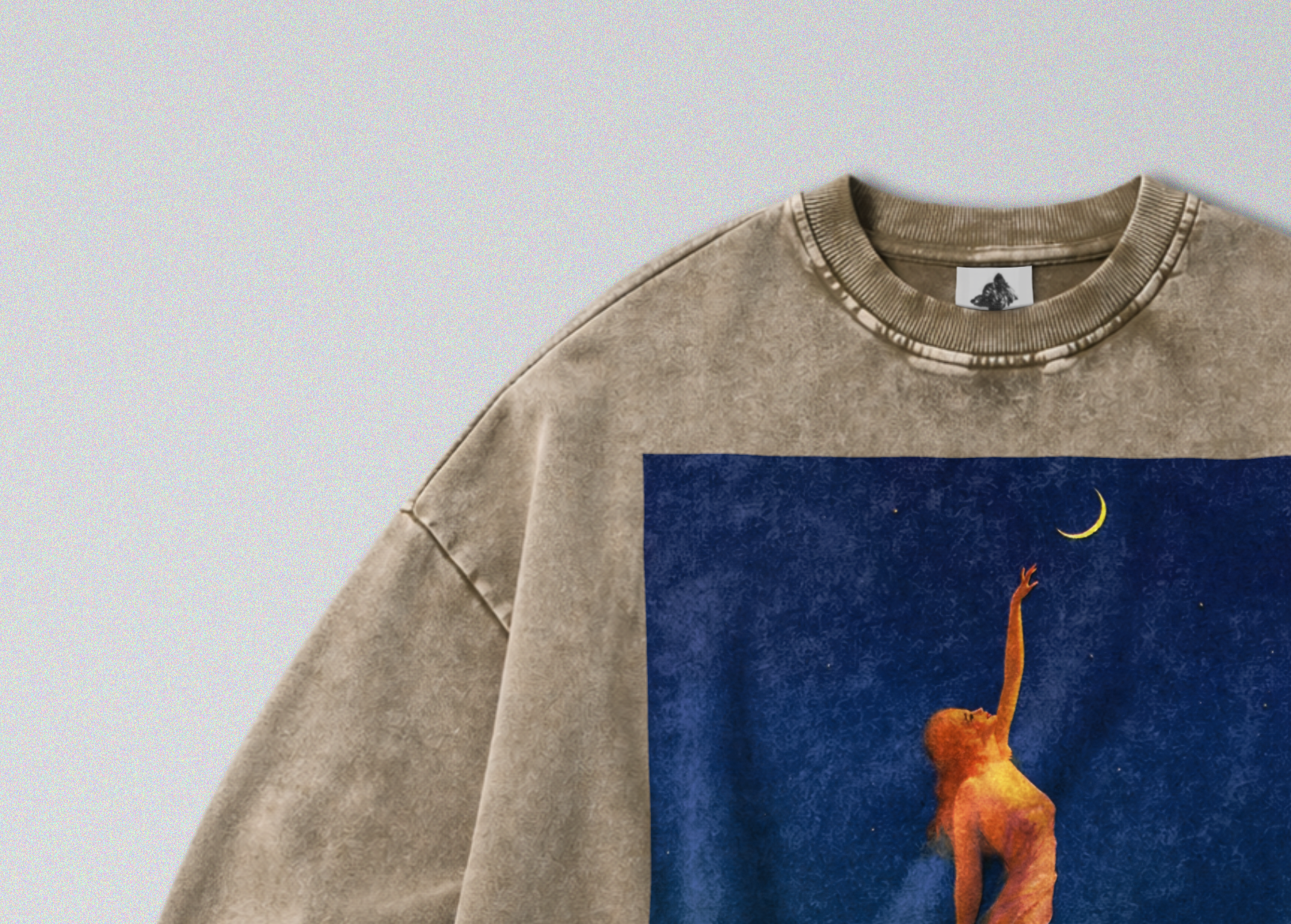 Oversized Snow Washed Cotton Sweatshirt - Reach fo the Moon Print