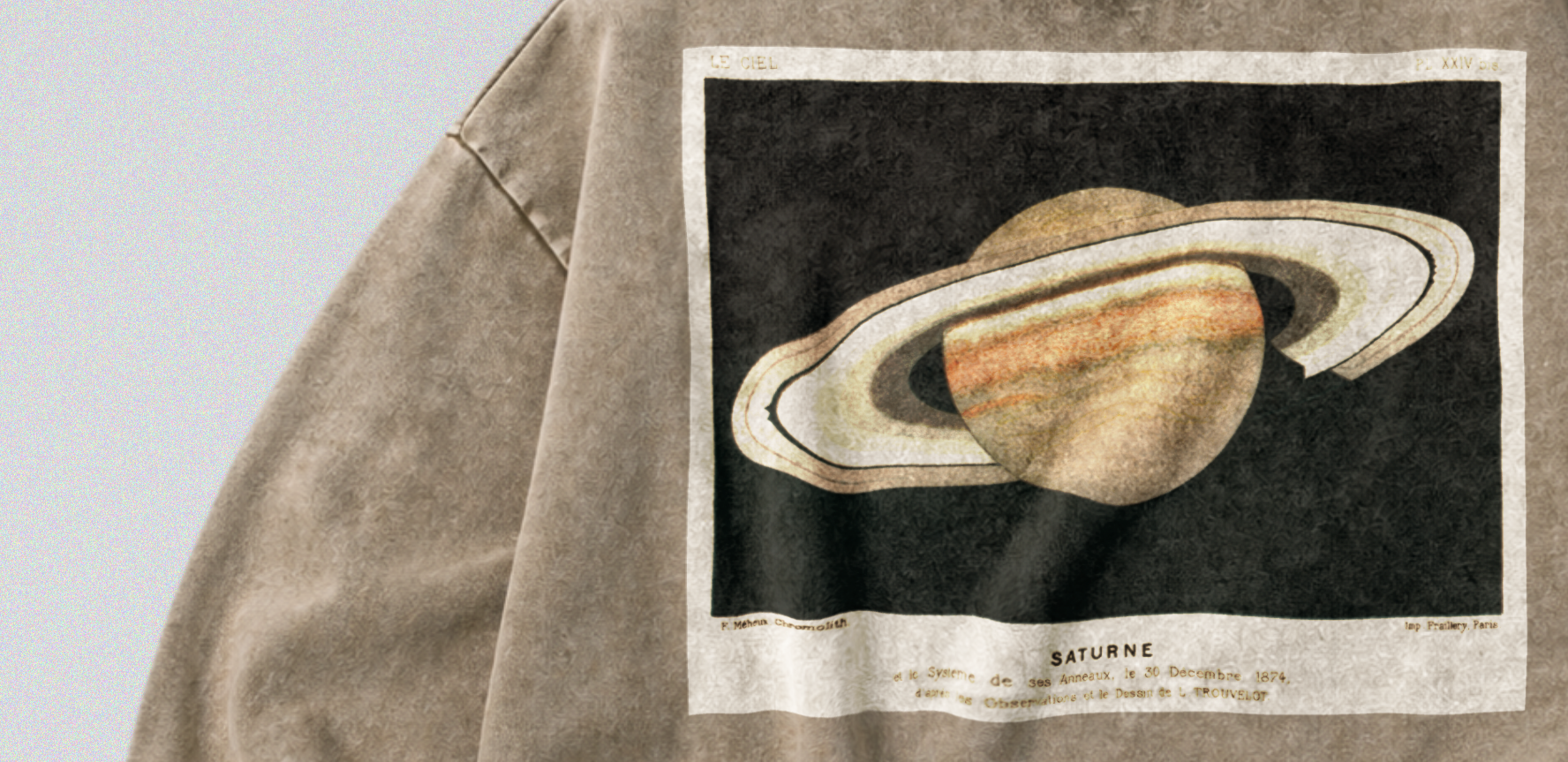 Oversized Snow Washed Cotton Sweatshirt - Saturn in Outer Space Print
