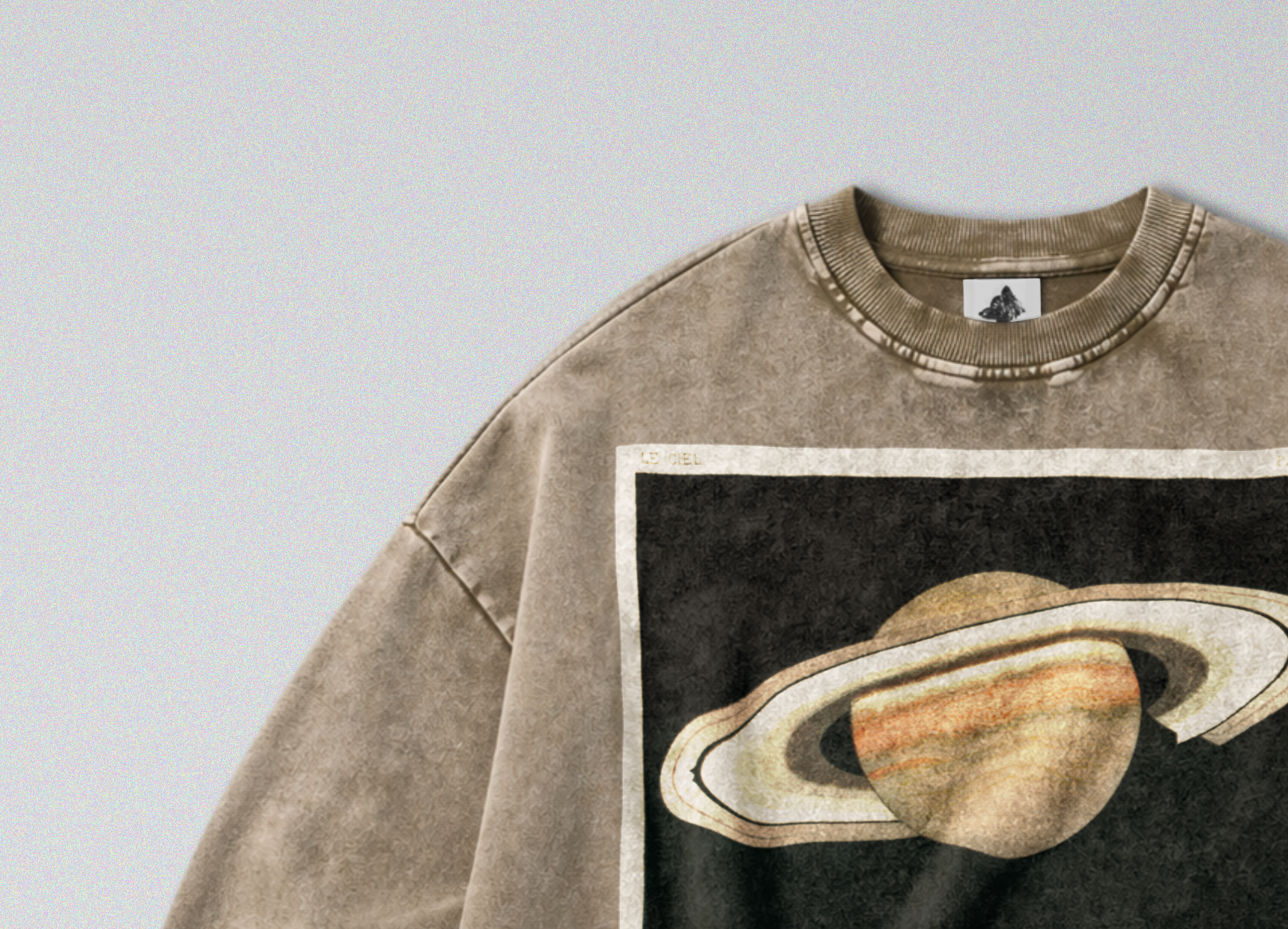 Oversized Snow Washed Cotton Sweatshirt - Saturn in Outer Space Print
