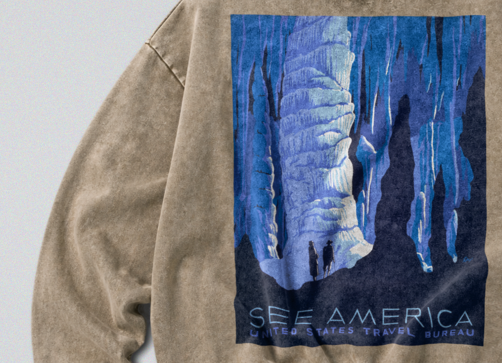 Oversized Snow Washed Cotton Sweatshirt - Carlsbad Caverns National Park Print