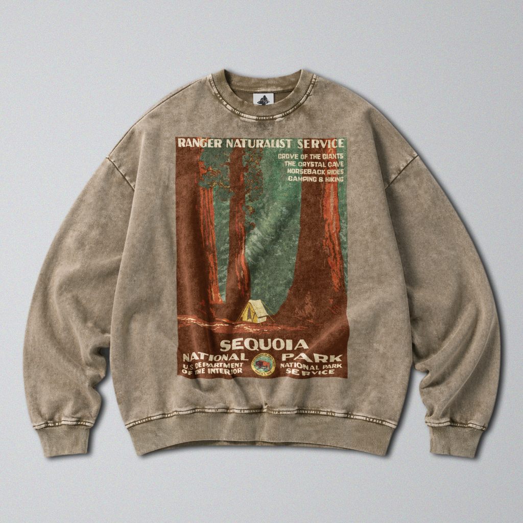 Oversized Snow Washed Cotton Sweatshirt - Sequoia National Park Print