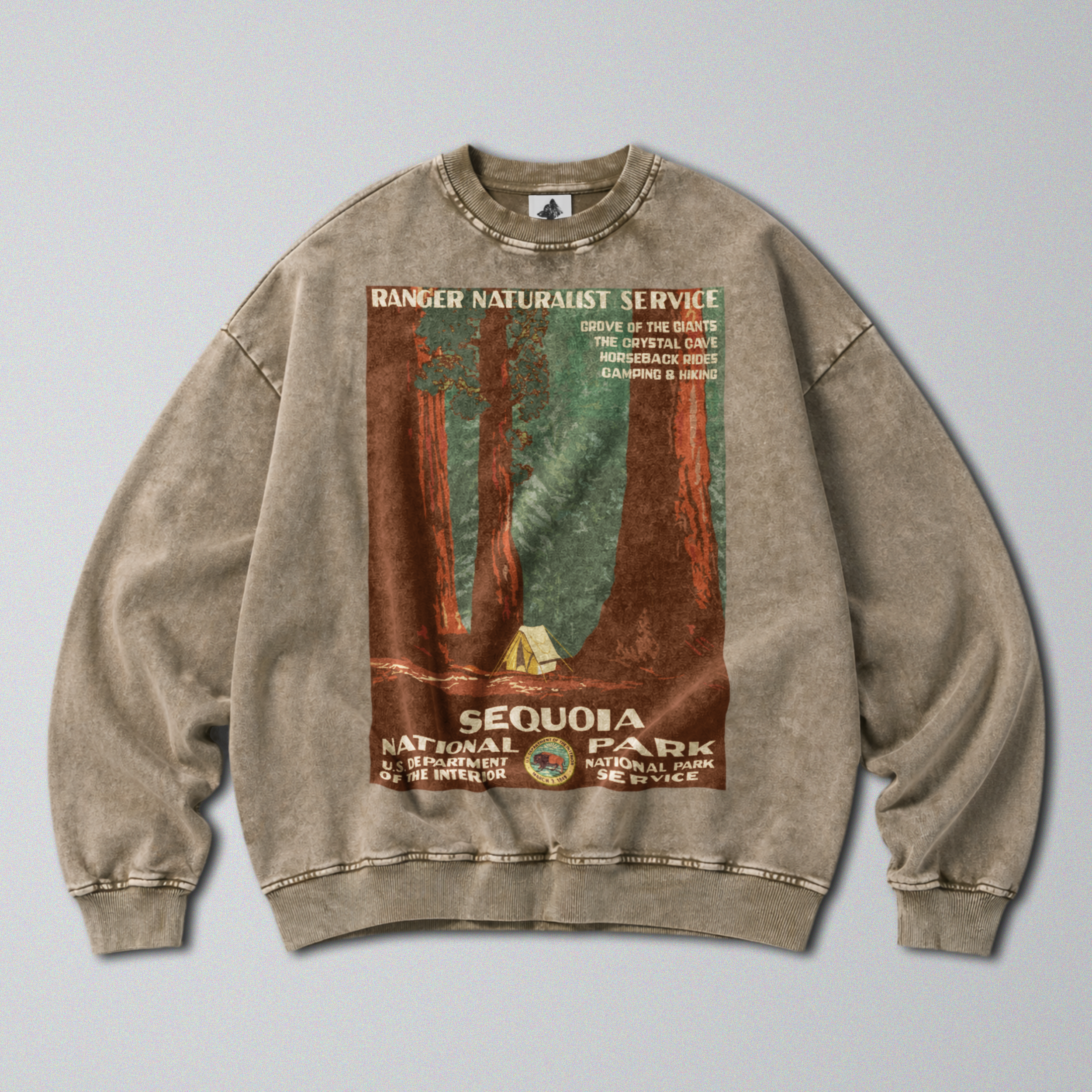 Oversized Snow Washed Cotton Sweatshirt - Sequoia National Park Print