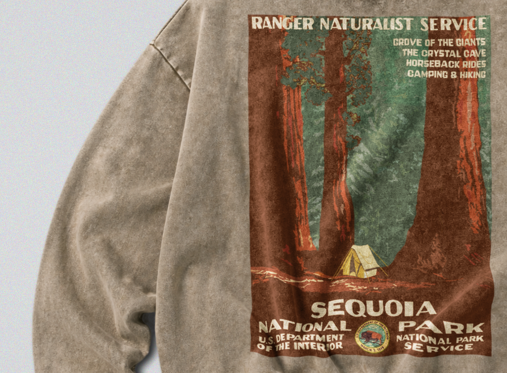 Oversized Snow Washed Cotton Sweatshirt - Sequoia National Park Print