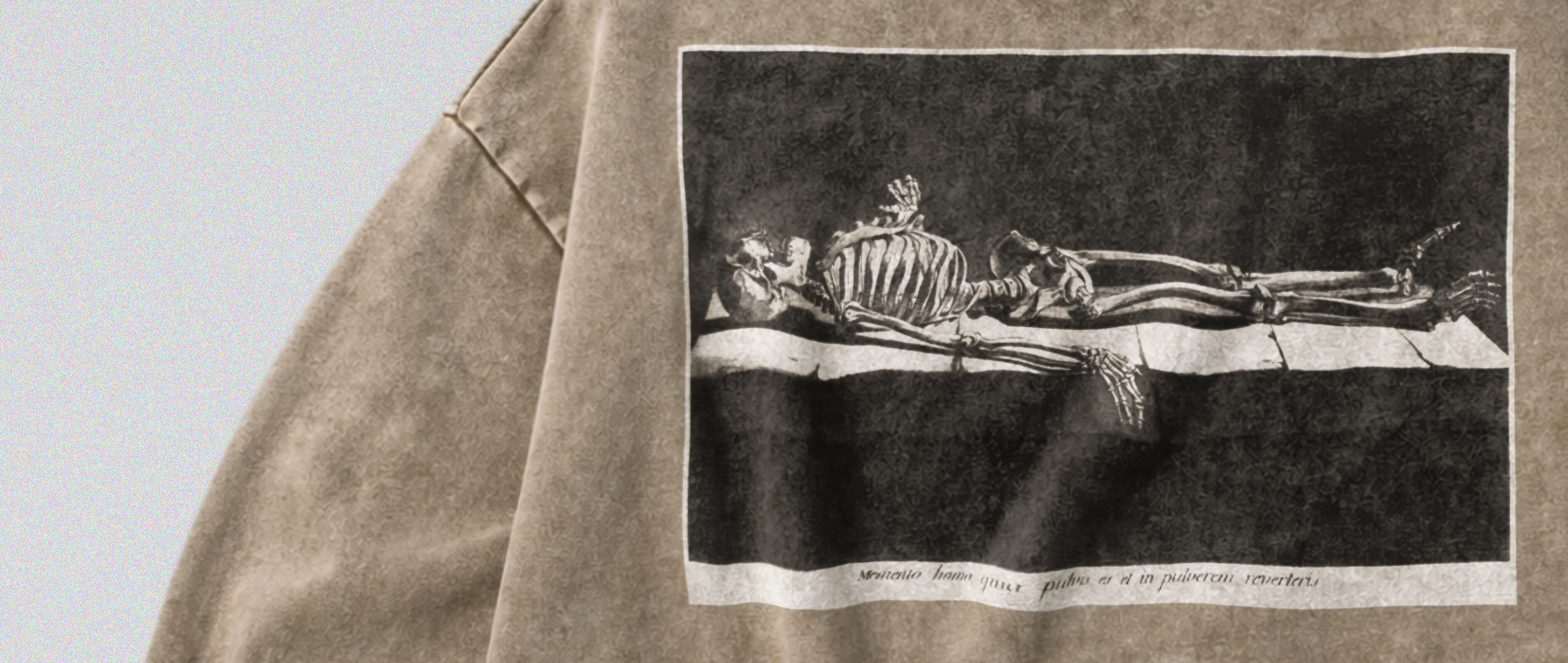 Oversized Snow Washed Cotton Sweatshirt - Skeleton in Tomb Print