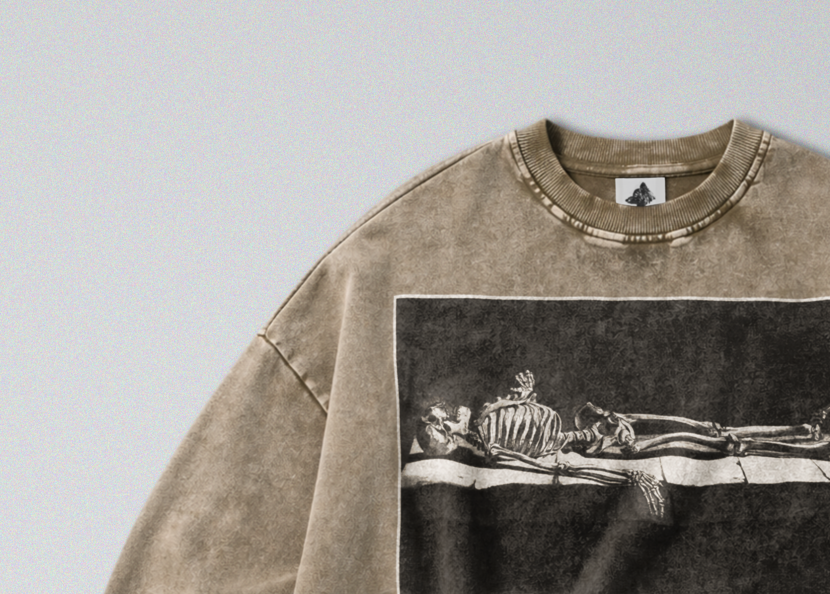 Oversized Snow Washed Cotton Sweatshirt - Skeleton in Tomb Print