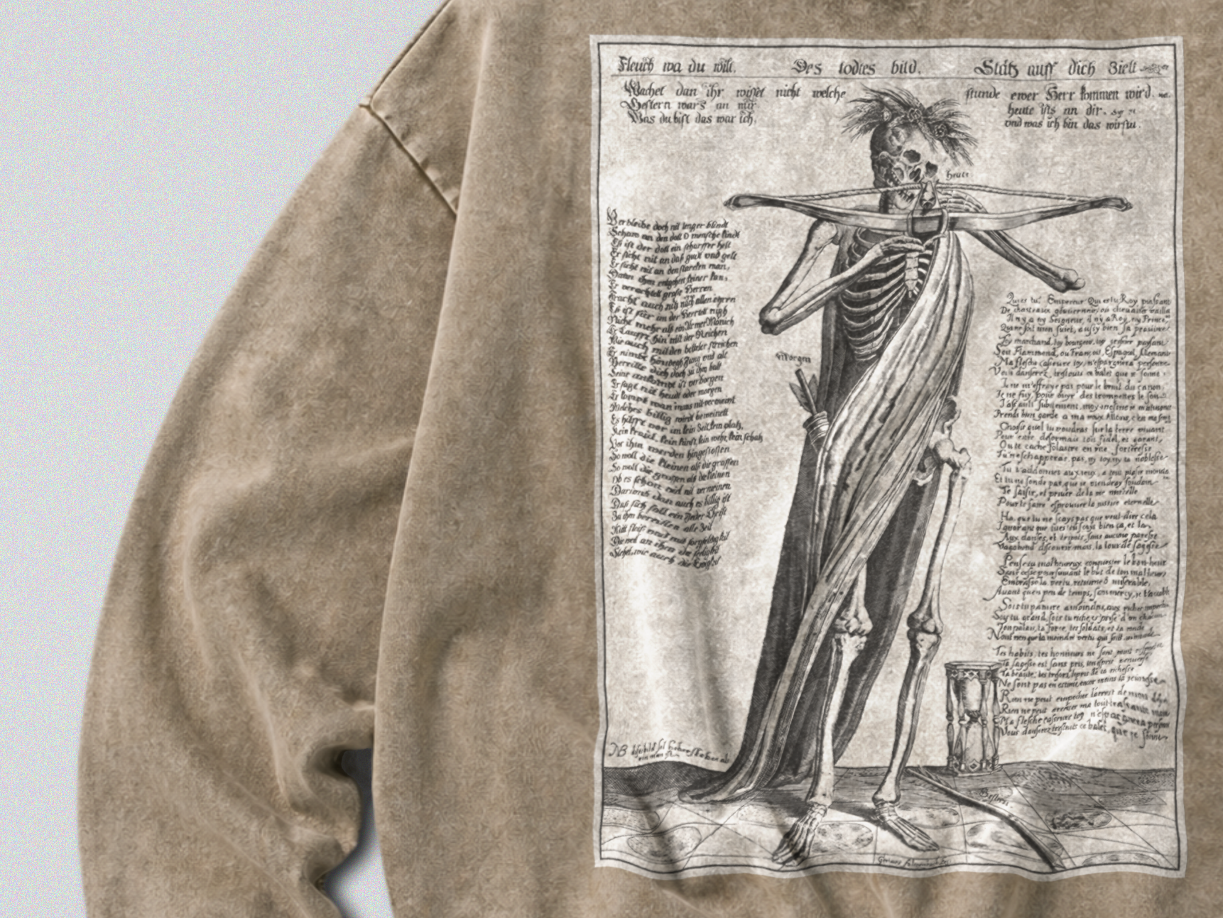 Oversized Snow Washed Cotton Sweatshirt - Skeleton With Crossbow Print