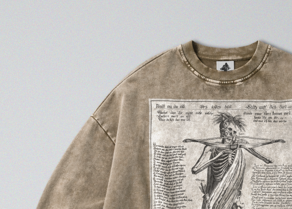Oversized Snow Washed Cotton Sweatshirt - Skeleton With Crossbow Print