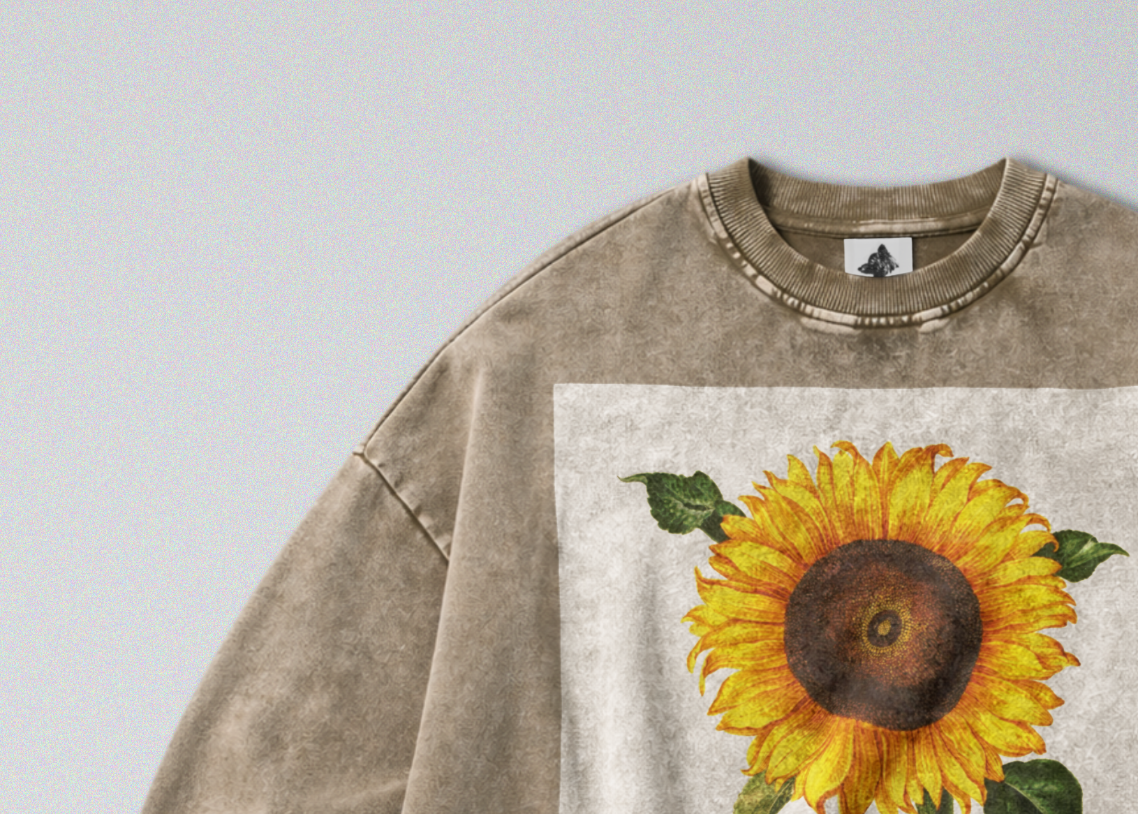 Oversized Snow Washed Cotton Sweatshirt - Minimalist Sunflower Print