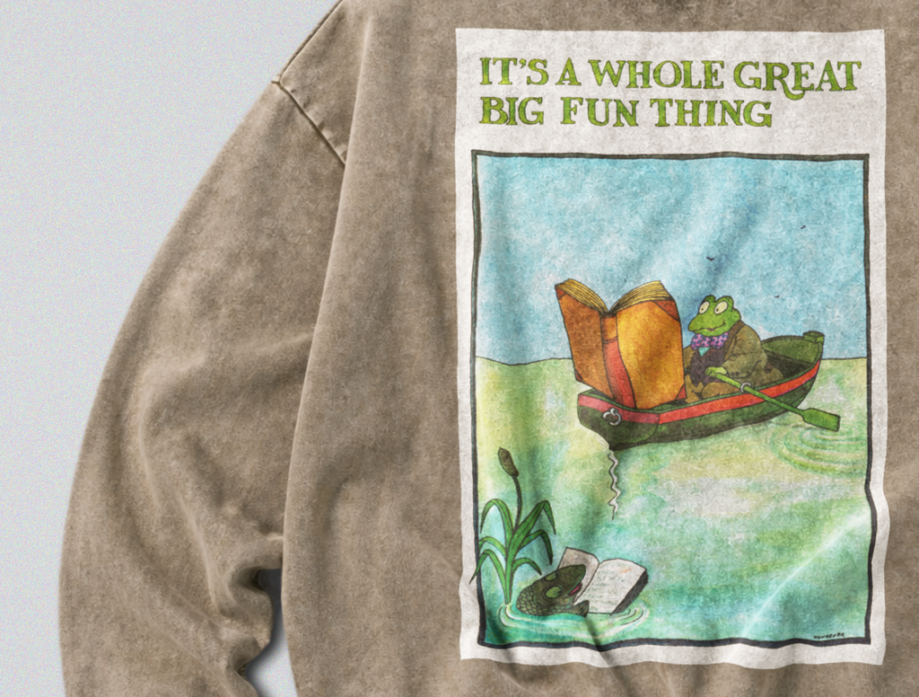 Oversized Snow Washed Cotton Sweatshirt - Toad Rowing Boat Print