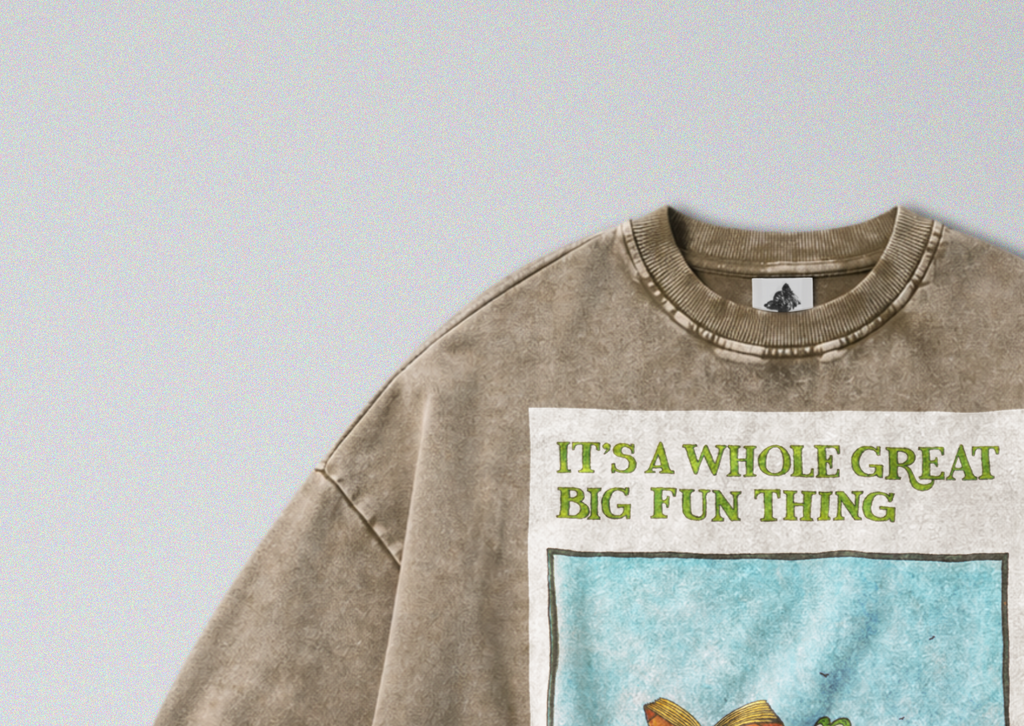 Oversized Snow Washed Cotton Sweatshirt - Toad Rowing Boat Print