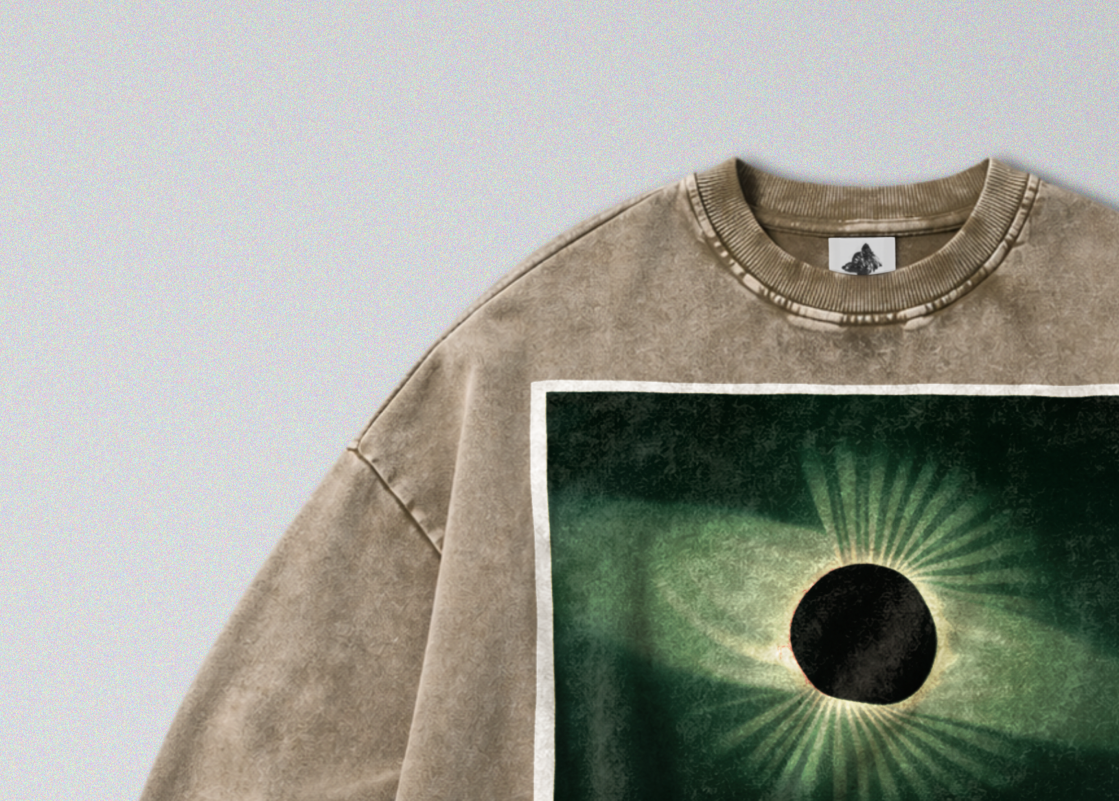 Oversized Snow Washed Cotton Sweatshirt - Solar Eclipse Print