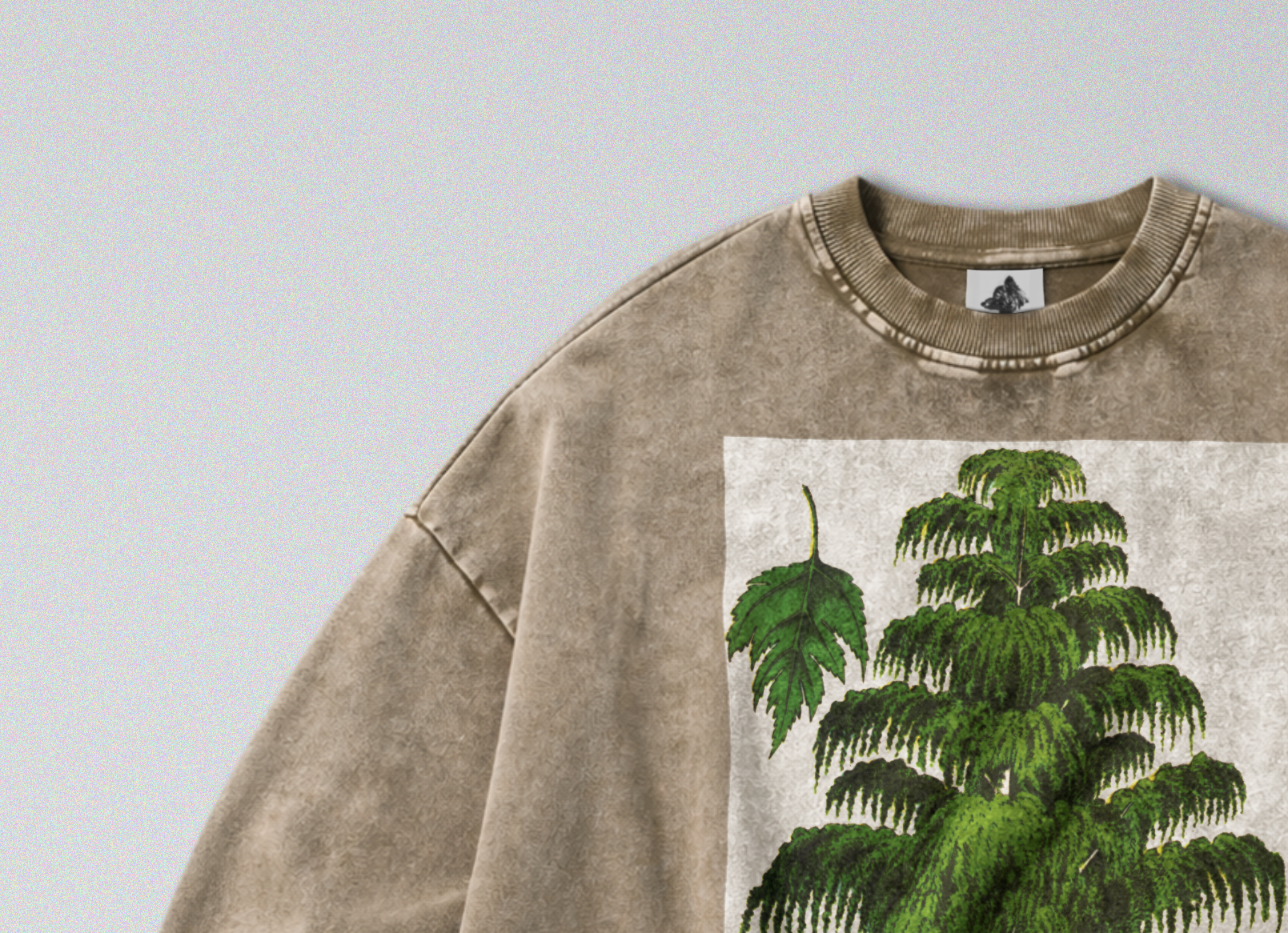 Oversized Snow Washed Cotton Sweatshirt - Weeping Birch Tree Print