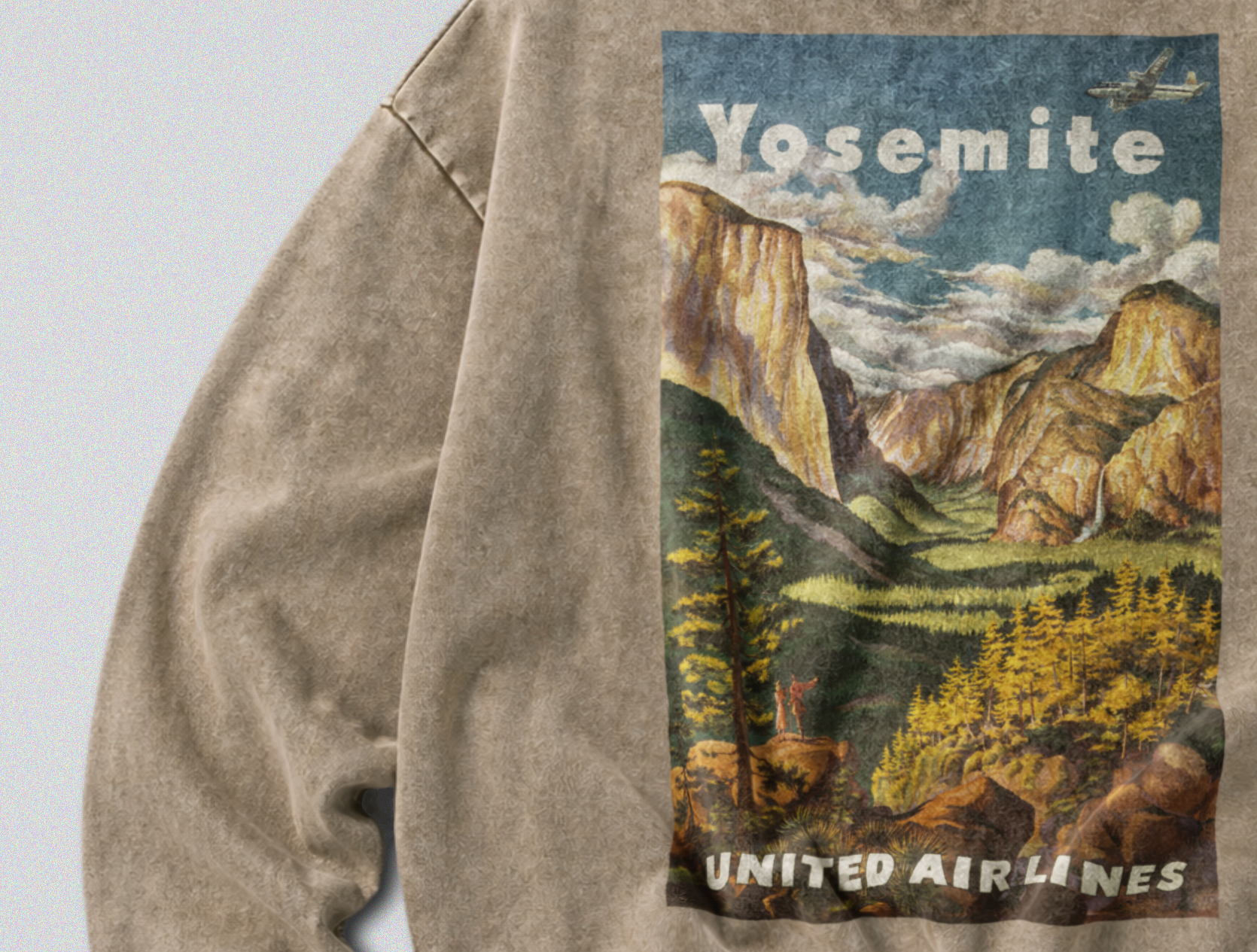 Oversized Snow Washed Cotton Sweatshirt - Yosemite National Park Print