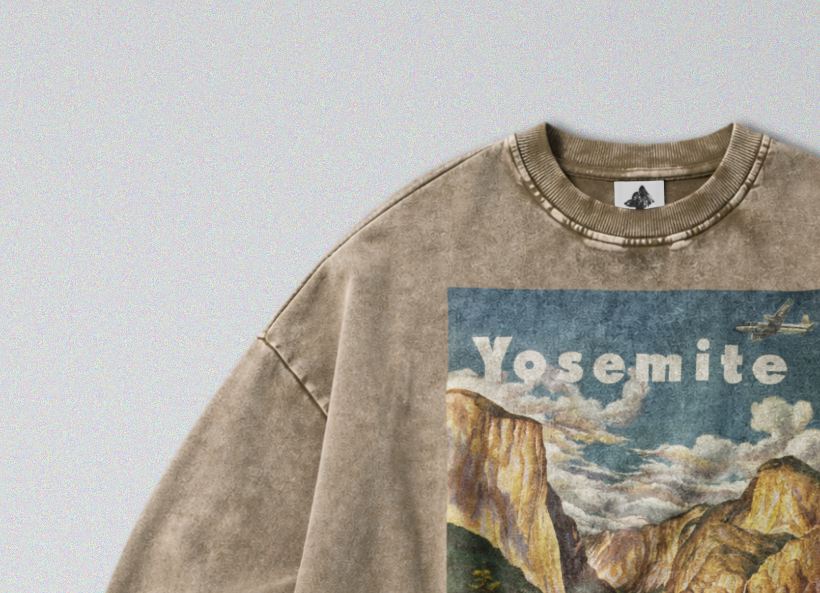 Oversized Snow Washed Cotton Sweatshirt - Yosemite National Park Print