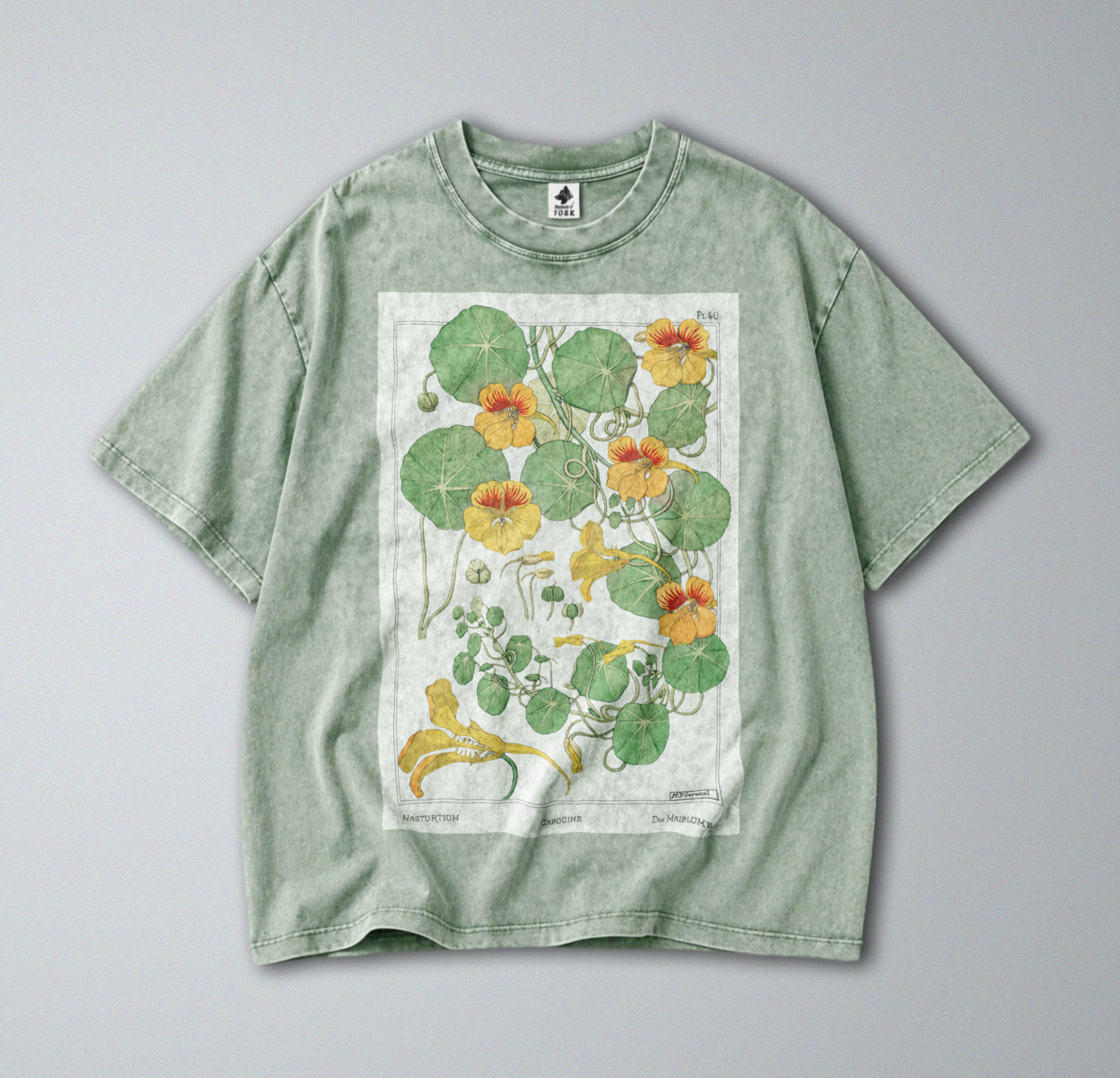 Oversized Snow Washed Cotton Tee - Vibrant Capucine Flower Print