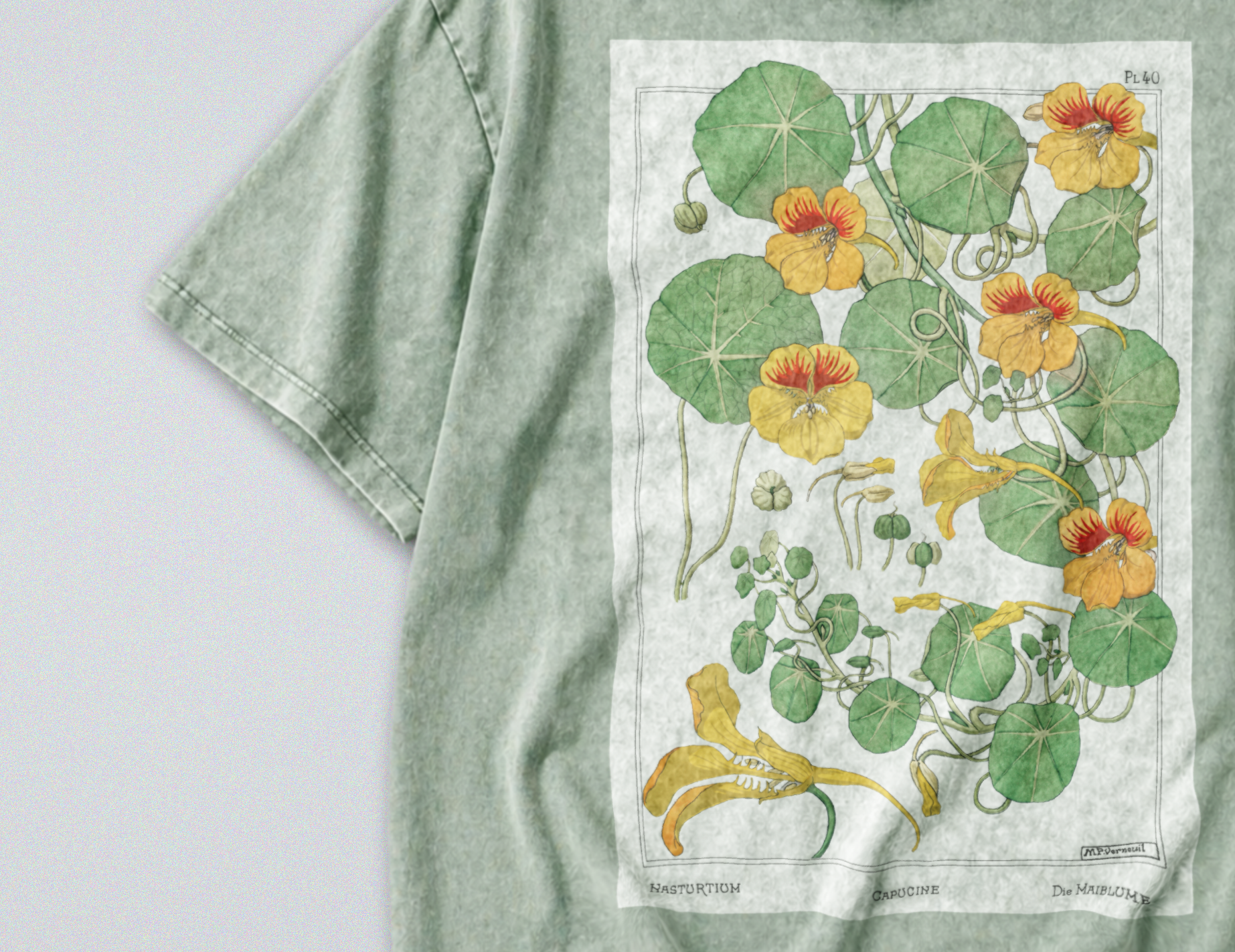 Oversized Snow Washed Cotton Tee - Vibrant Capucine Flower Print