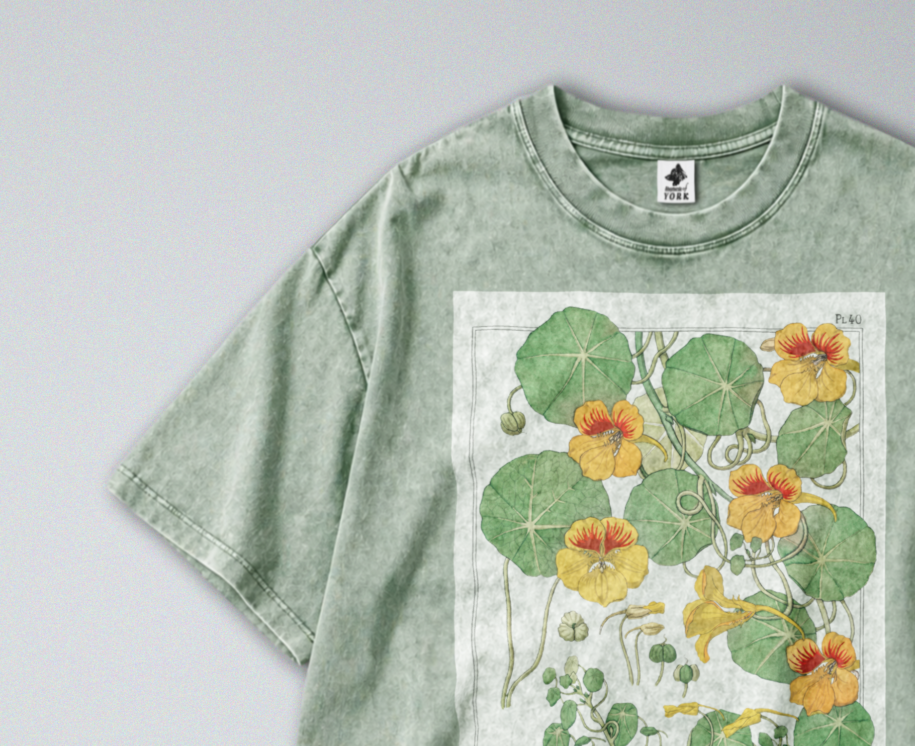Oversized Snow Washed Cotton Tee - Vibrant Capucine Flower Print