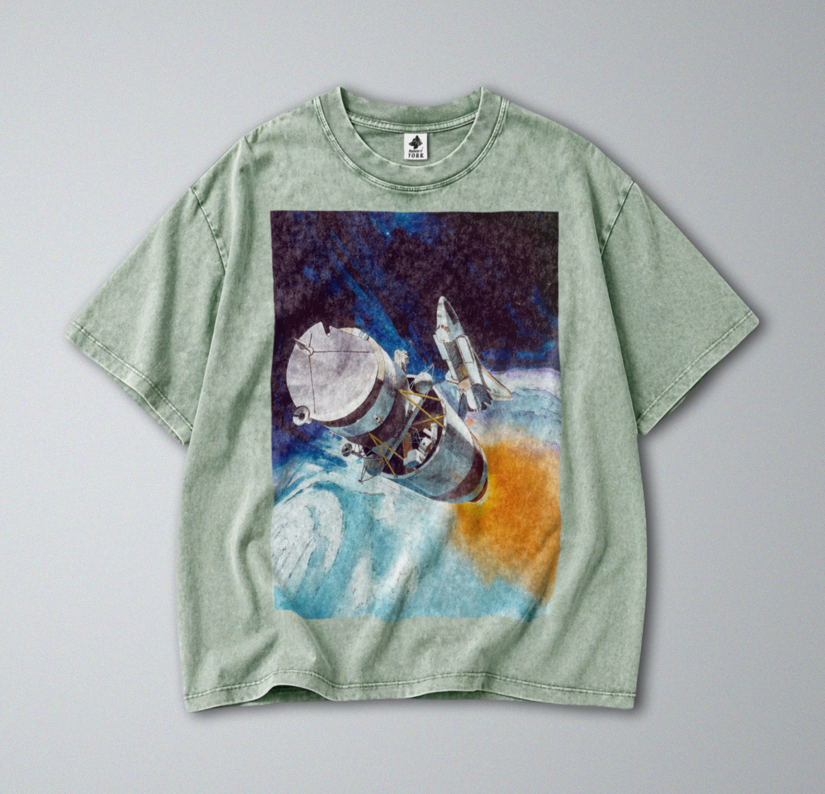 Oversized Snow Washed Cotton Tee - NASA Spaceship in Orbit