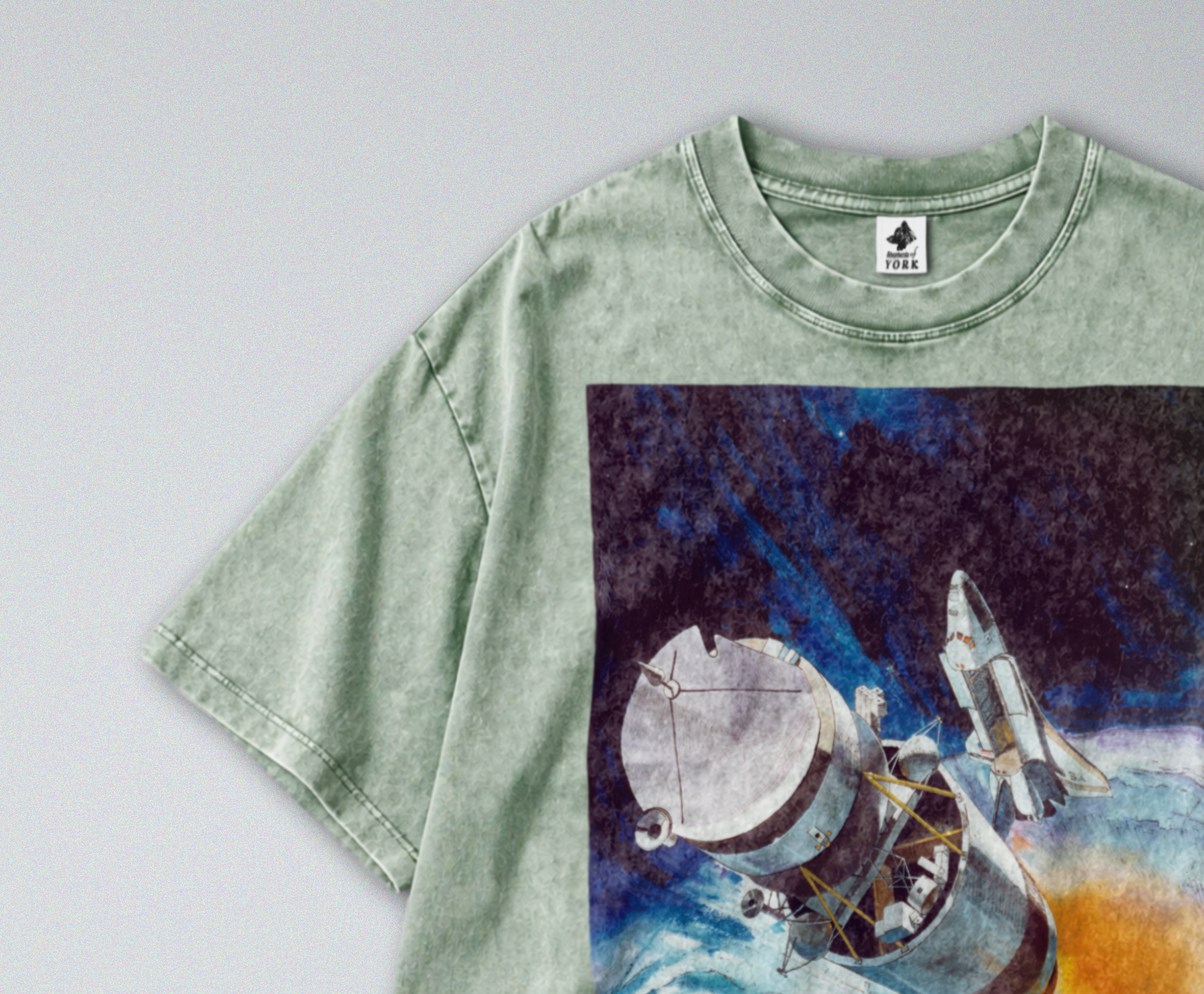 Oversized Snow Washed Cotton Tee - NASA Spaceship in Orbit