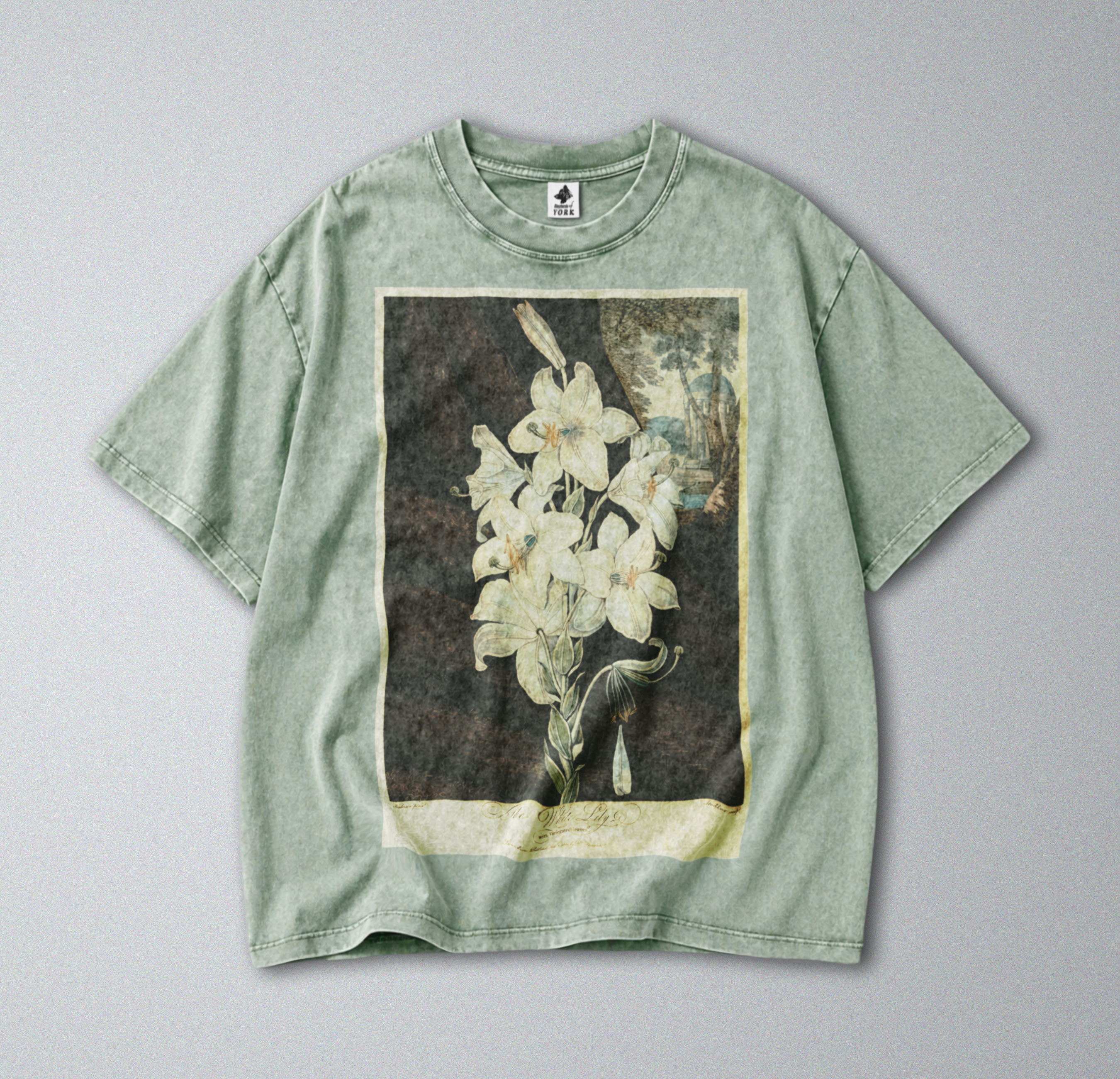 Oversized Snow Washed Cotton Tee - White Lily Flower Print
