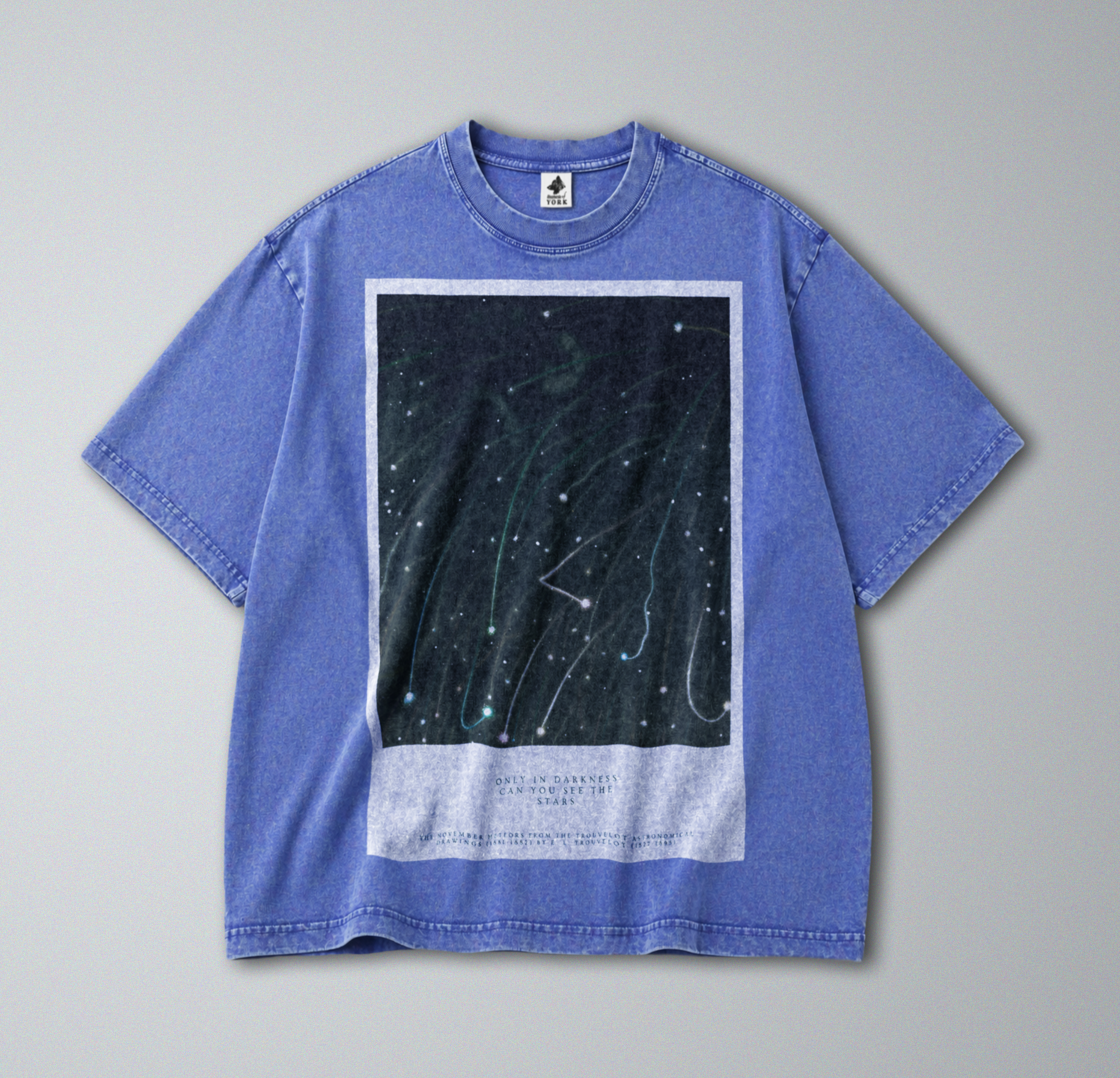 Oversized Snow Washed Cotton Tee - Shooting Stars Print