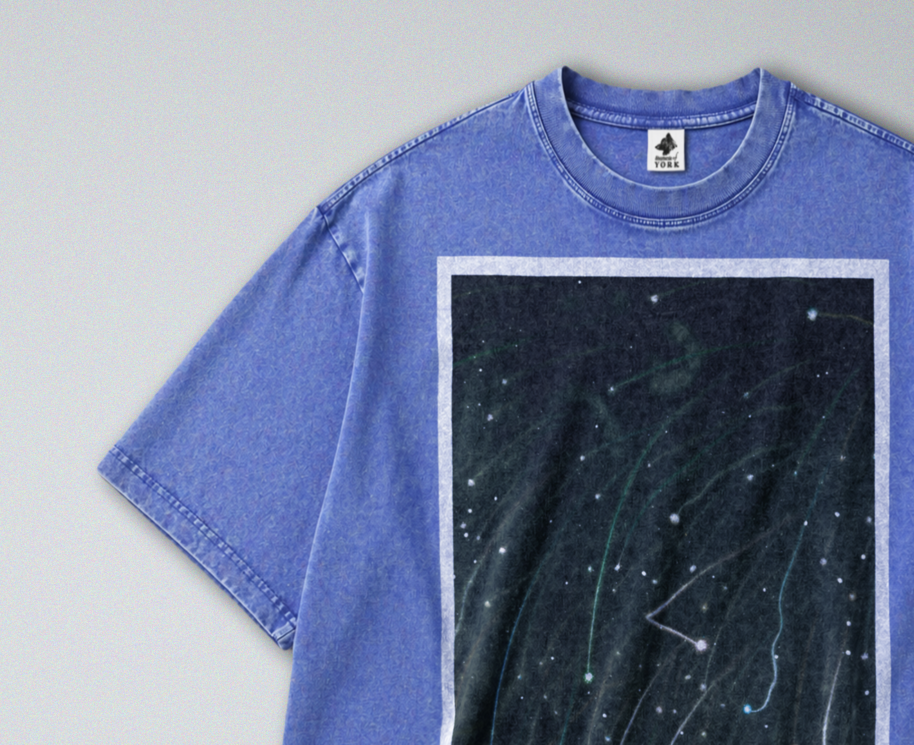 Oversized Snow Washed Cotton Tee - Shooting Stars Print