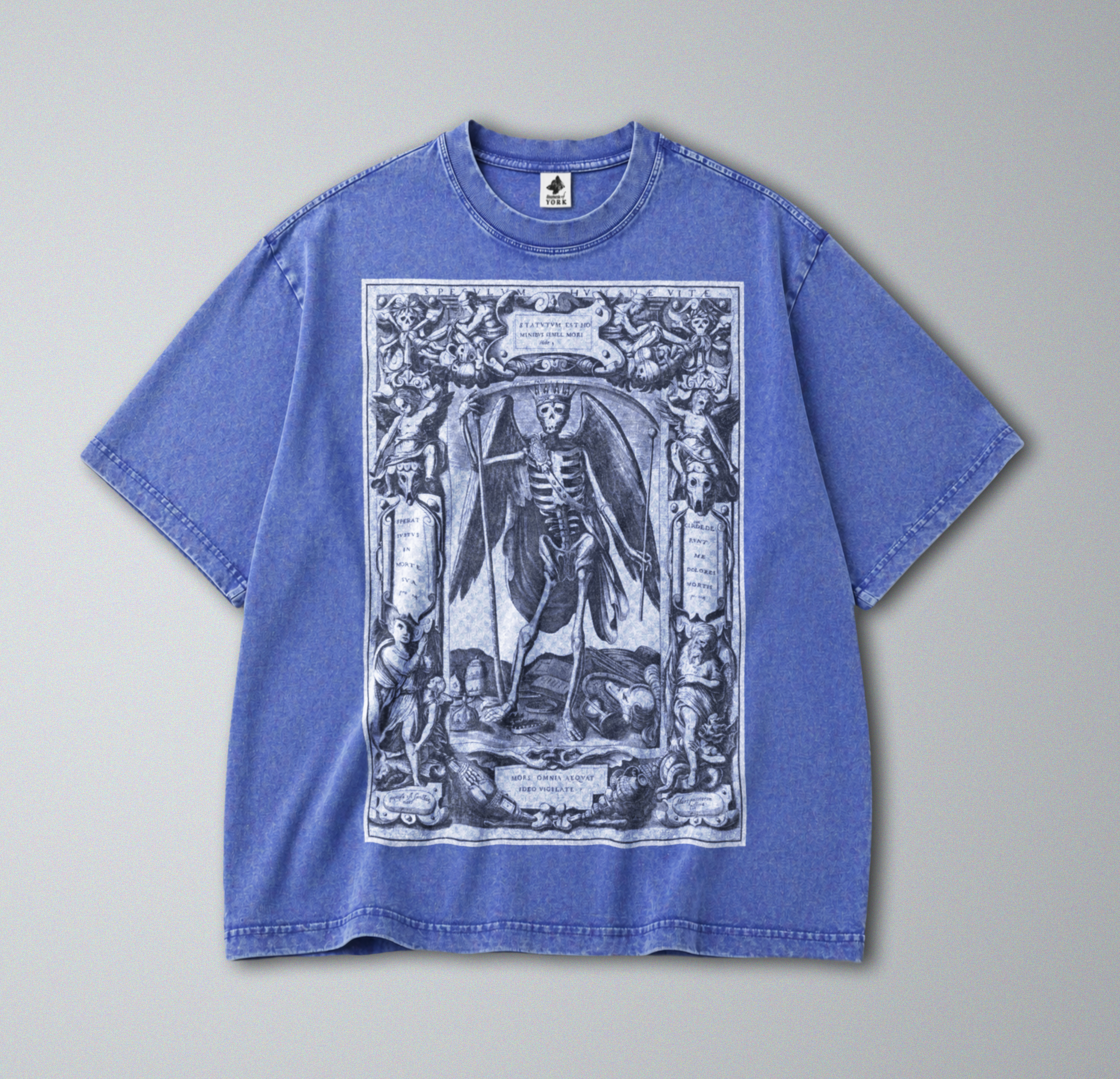 Oversized Snow Washed Cotton Tee - Angel of Death Print