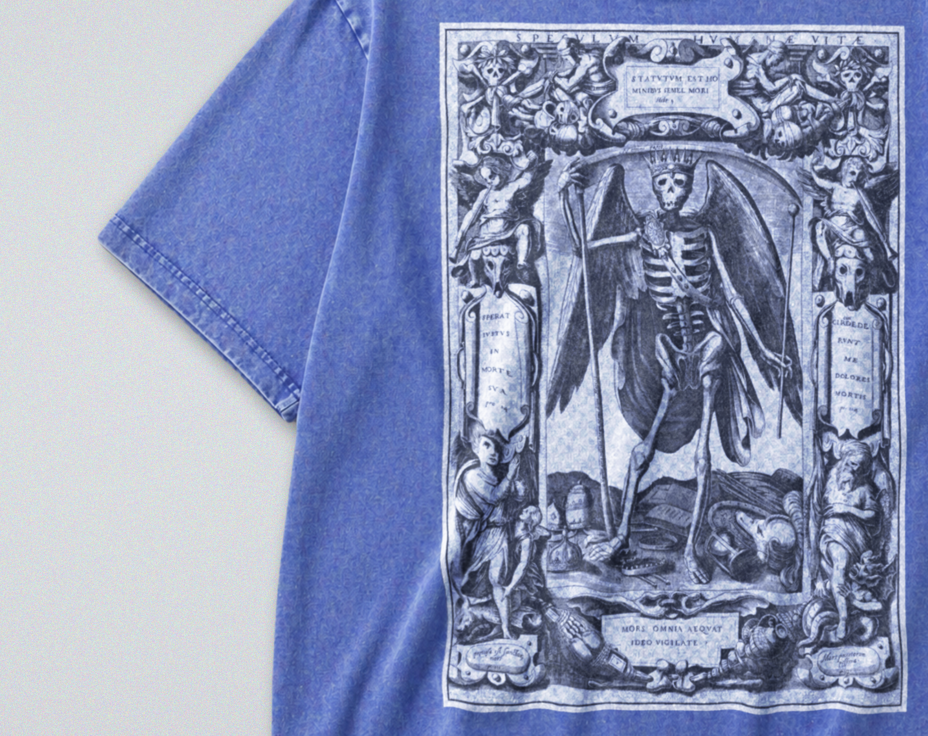 Oversized Snow Washed Cotton Tee - Angel of Death Print