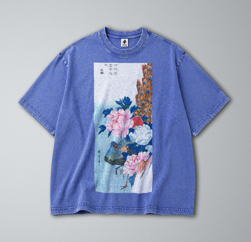 Japanese Peacock & Flowers - Short Sleeve Tee