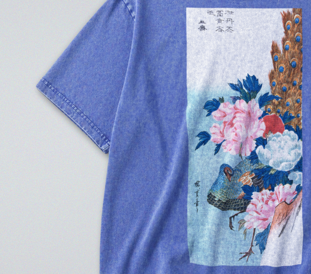 Japanese Peacock & Flowers - Short Sleeve Tee