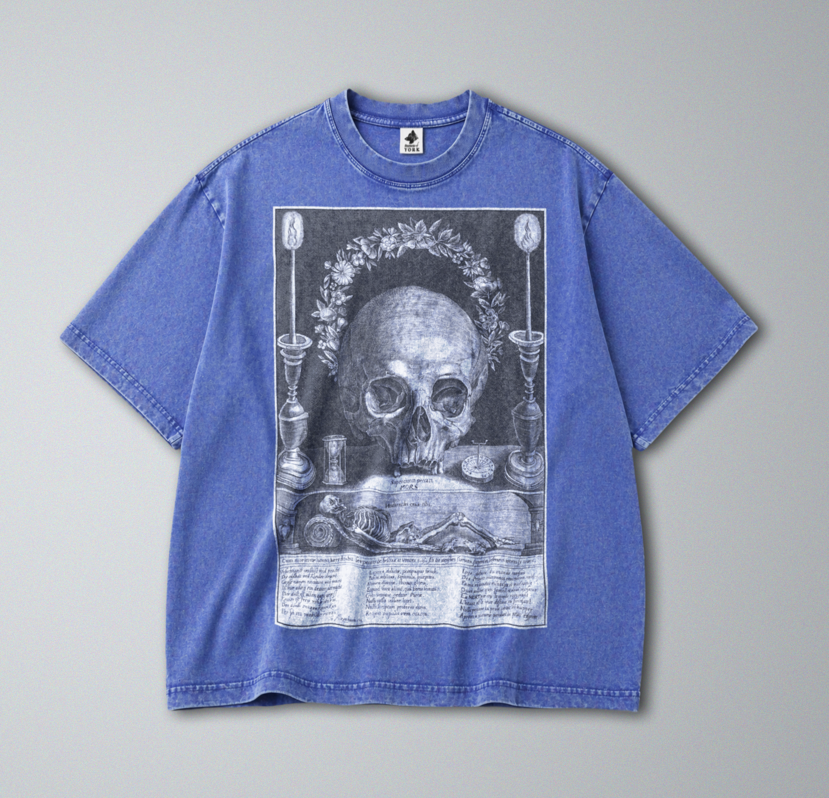Oversized Snow Washed Cotton Tee - Memento Mori, Skull & Still Life Print