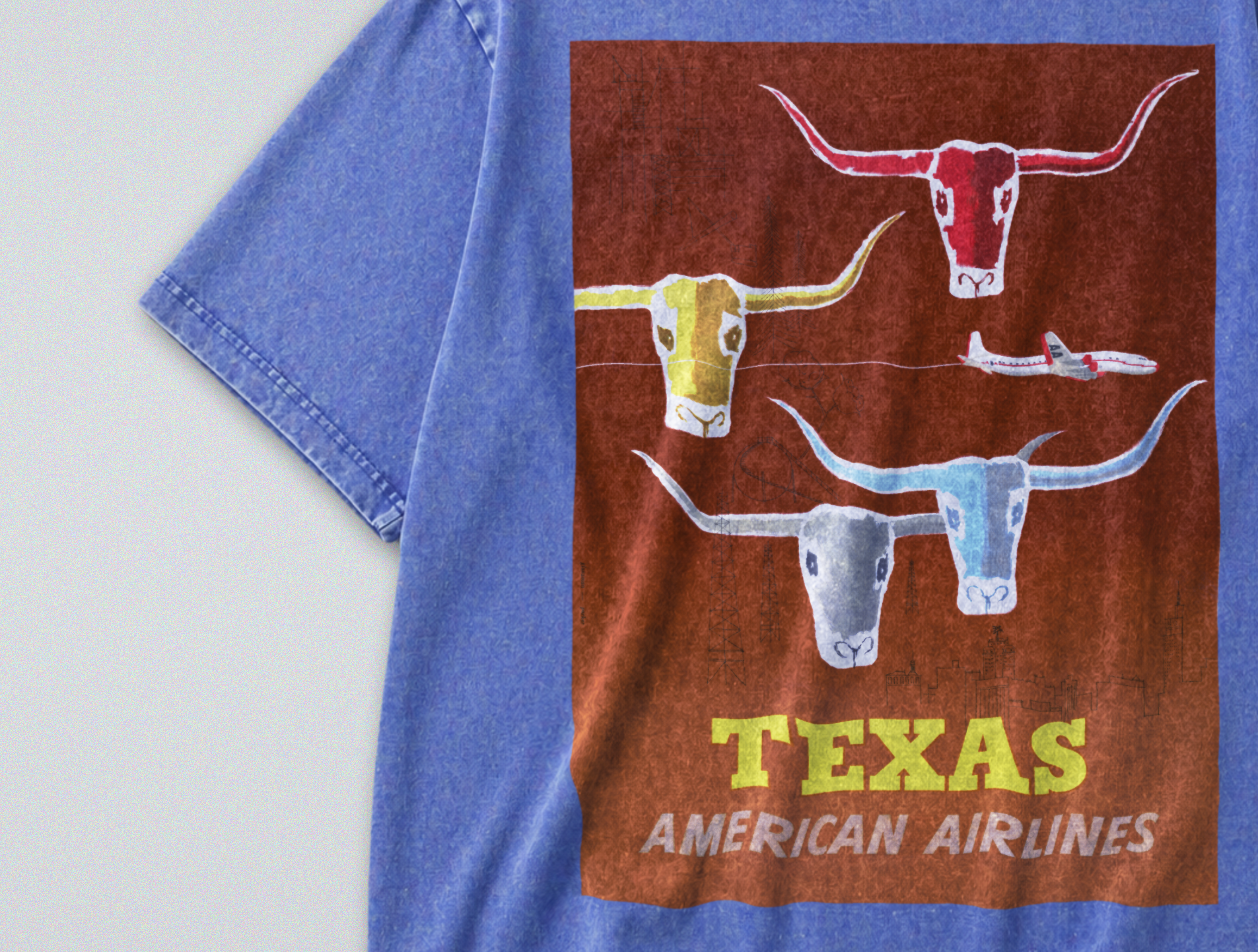Oversized Snow Washed Cotton Tee - Texas Travel Print