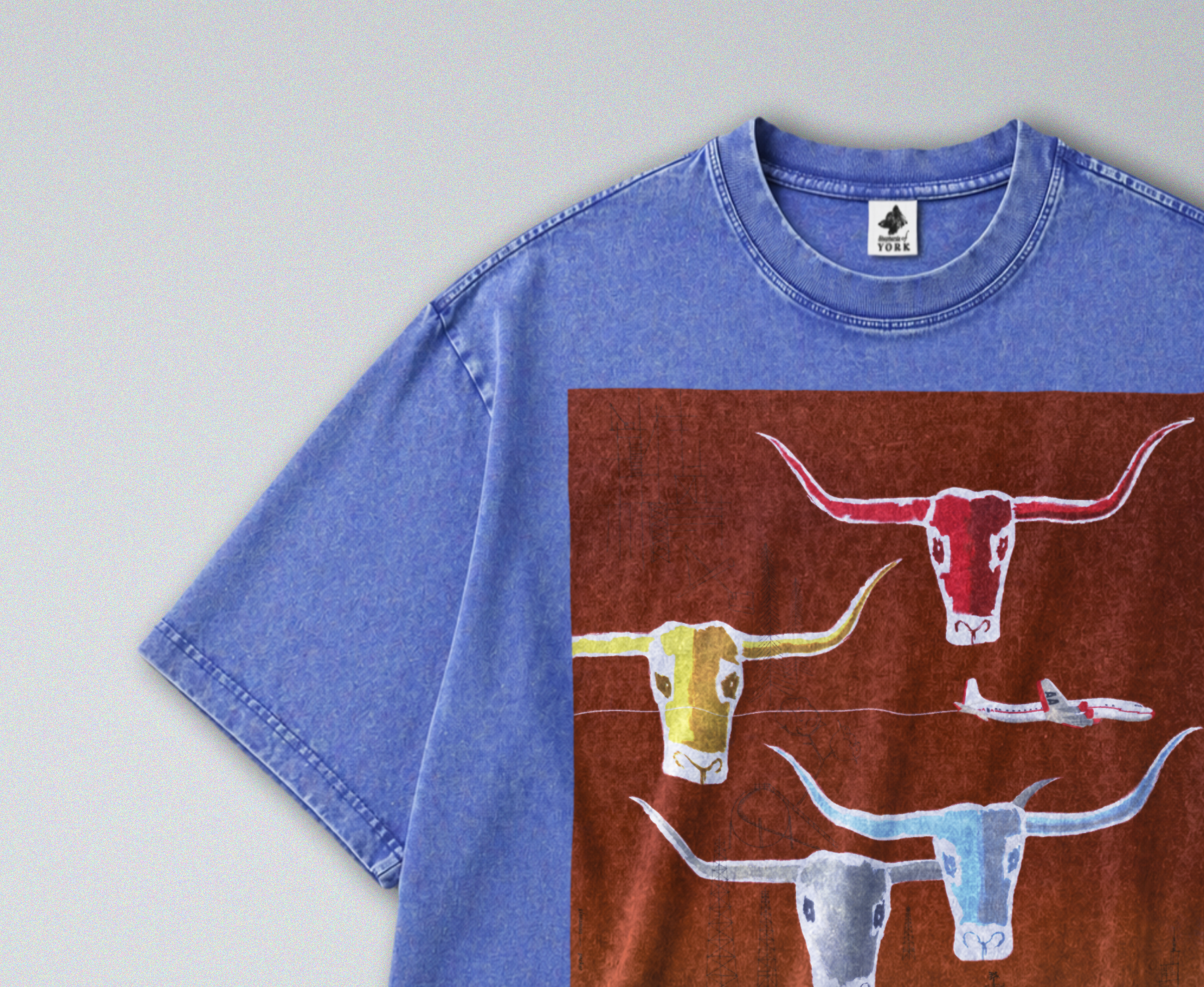 Oversized Snow Washed Cotton Tee - Texas Travel Print