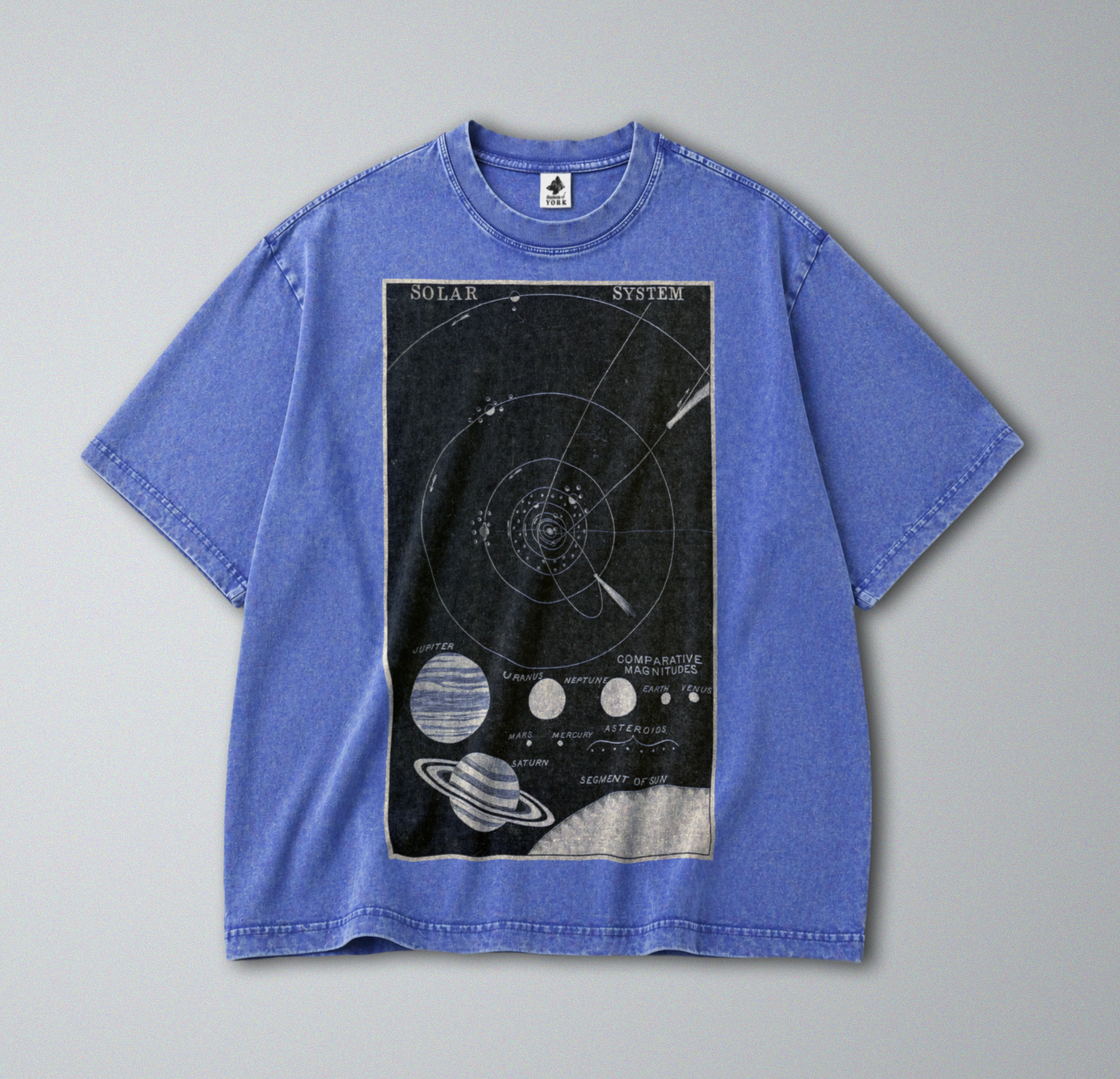 Oversized Snow Washed Cotton Tee - Star Chart of the Solar System Print
