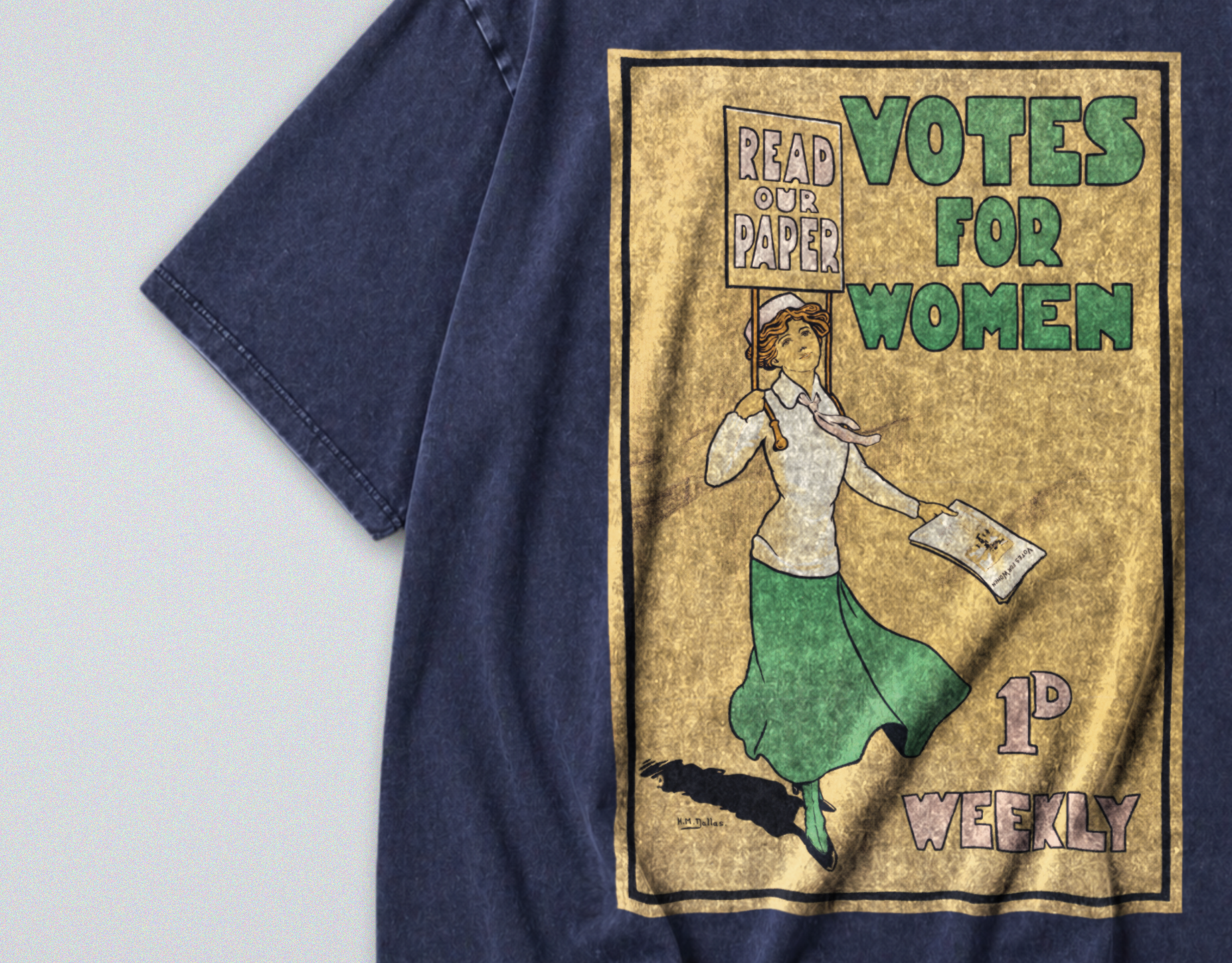 Oversized Snow Washed Cotton Tee - Votes for women Print