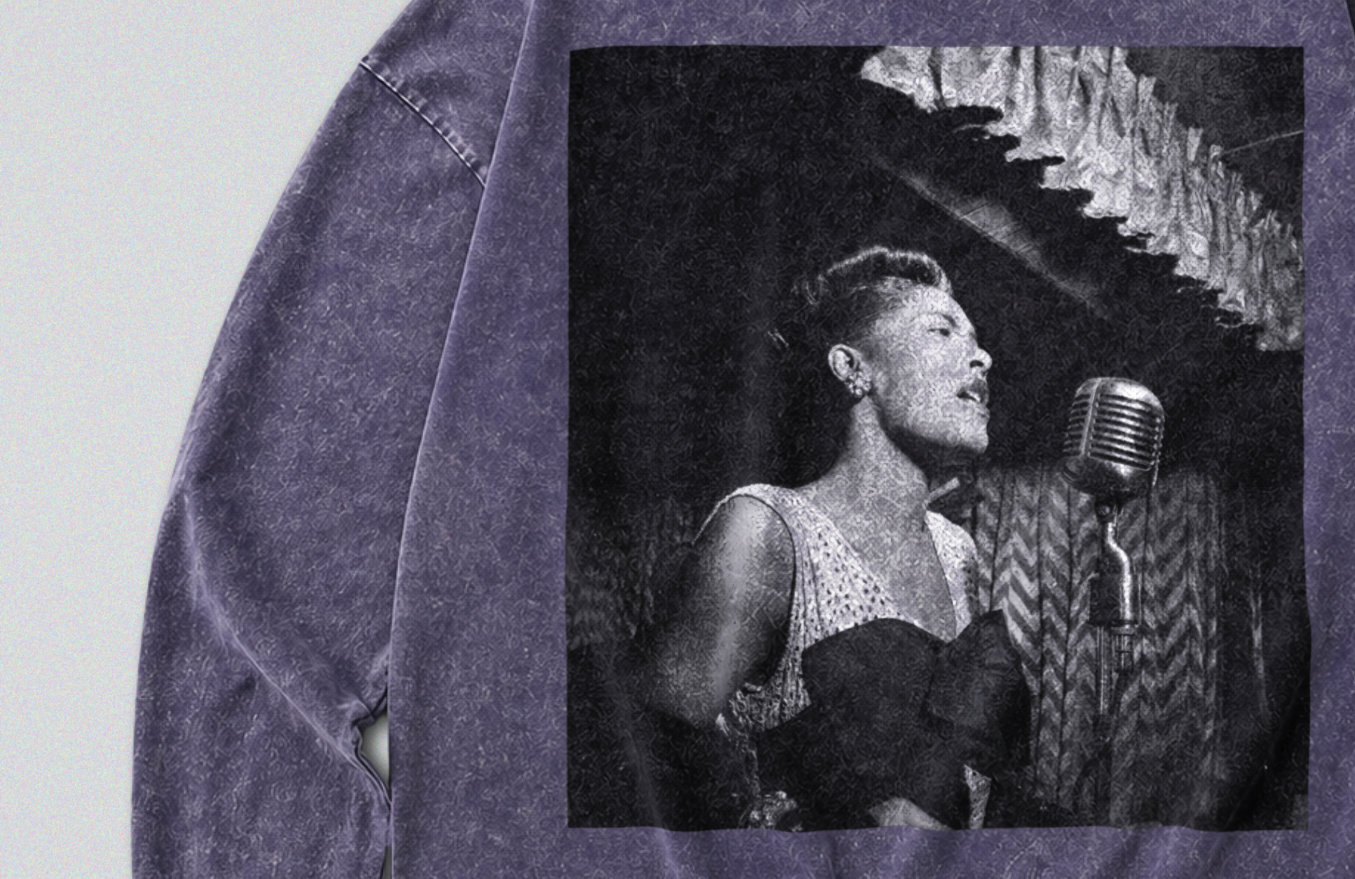 Oversized Snow Washed Long Sleeve Cotton Tee - Billie Holiday Print