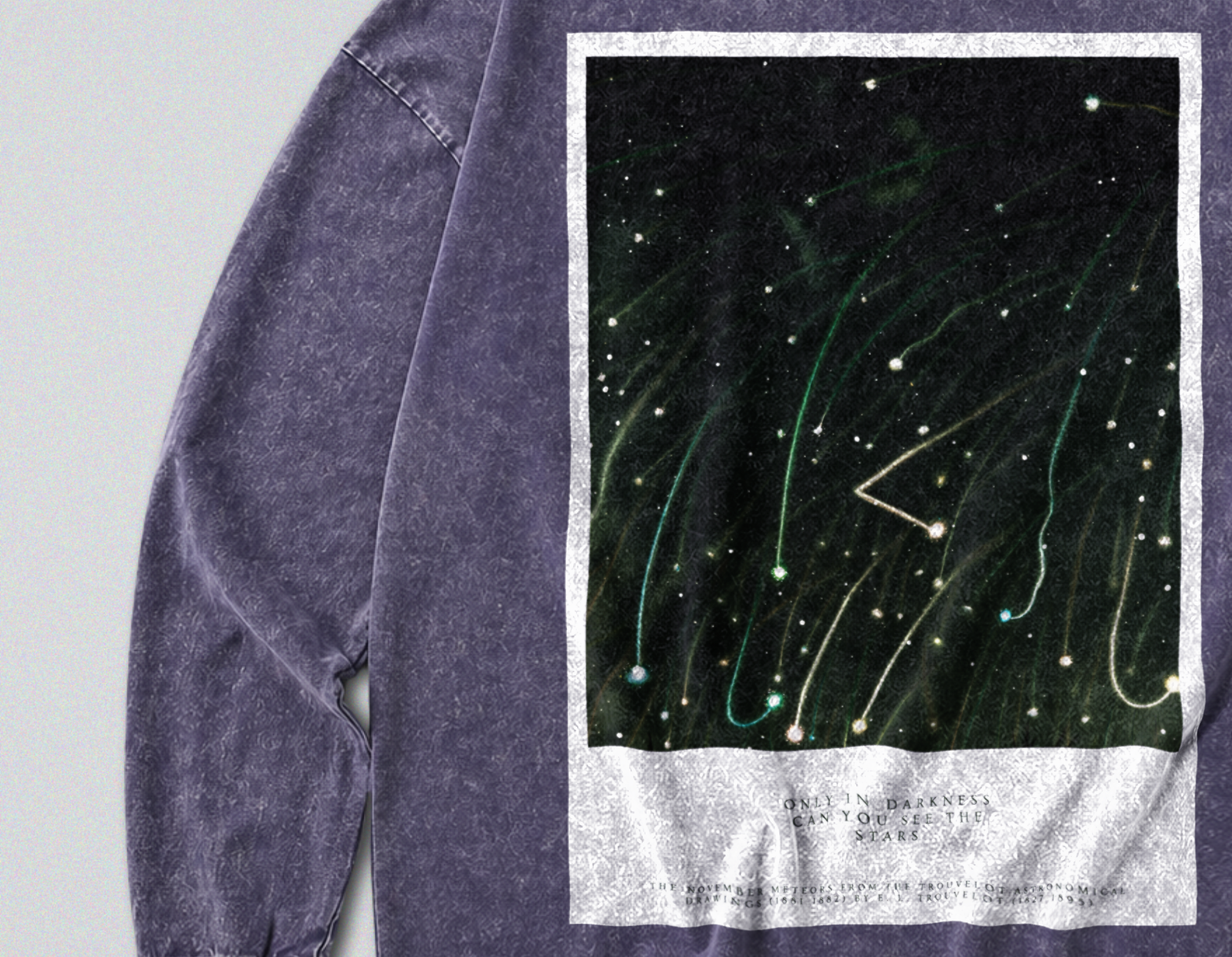 Oversized Snow Washed Long Sleeve Cotton Tee - Night Sky & Shooting Stars Print