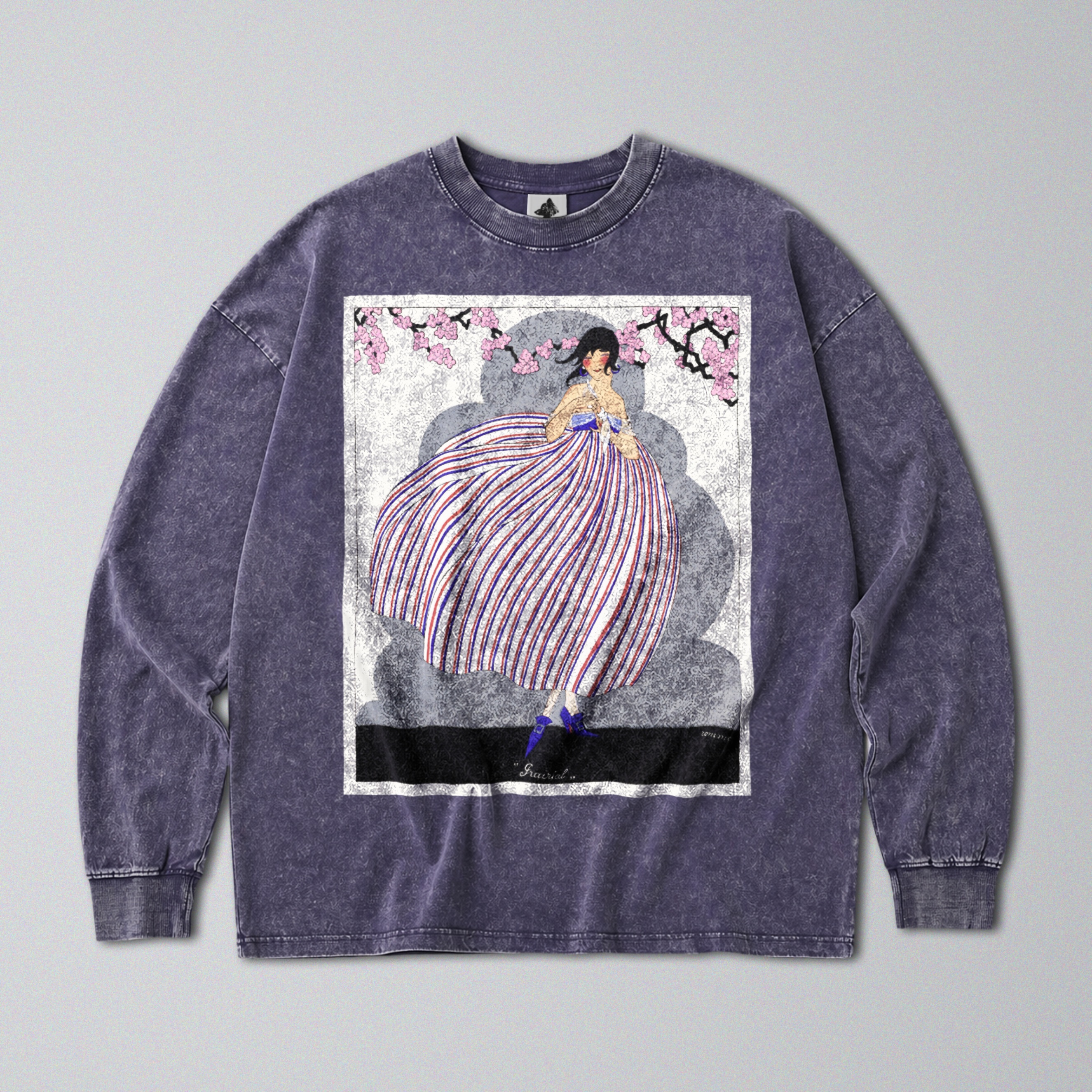 Oversized Snow Washed Long Sleeve Cotton Tee - French Fashion Magazine Print