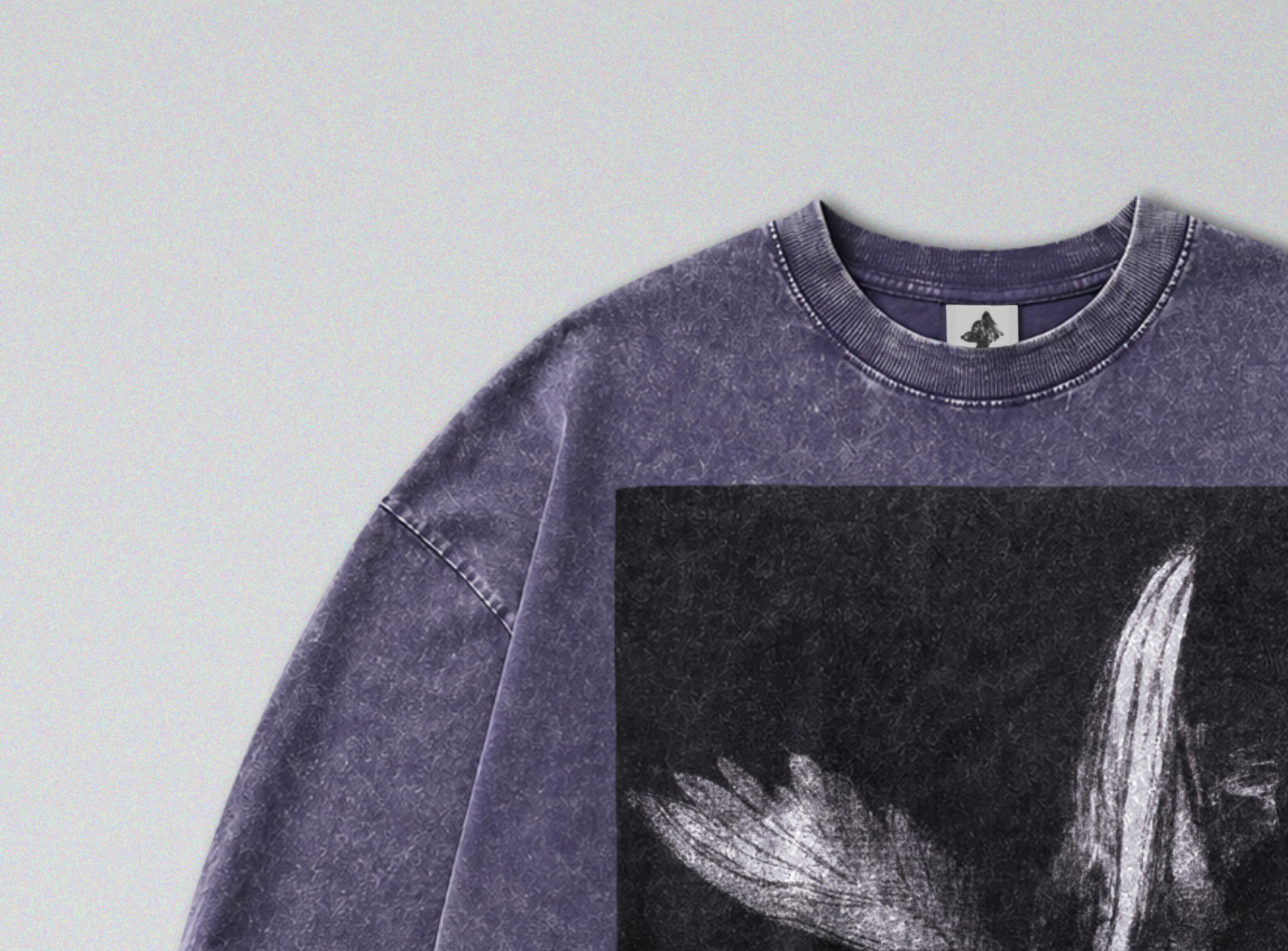 Oversized Snow Washed Long Sleeve Cotton Tee - Gothic Angel of Death Print