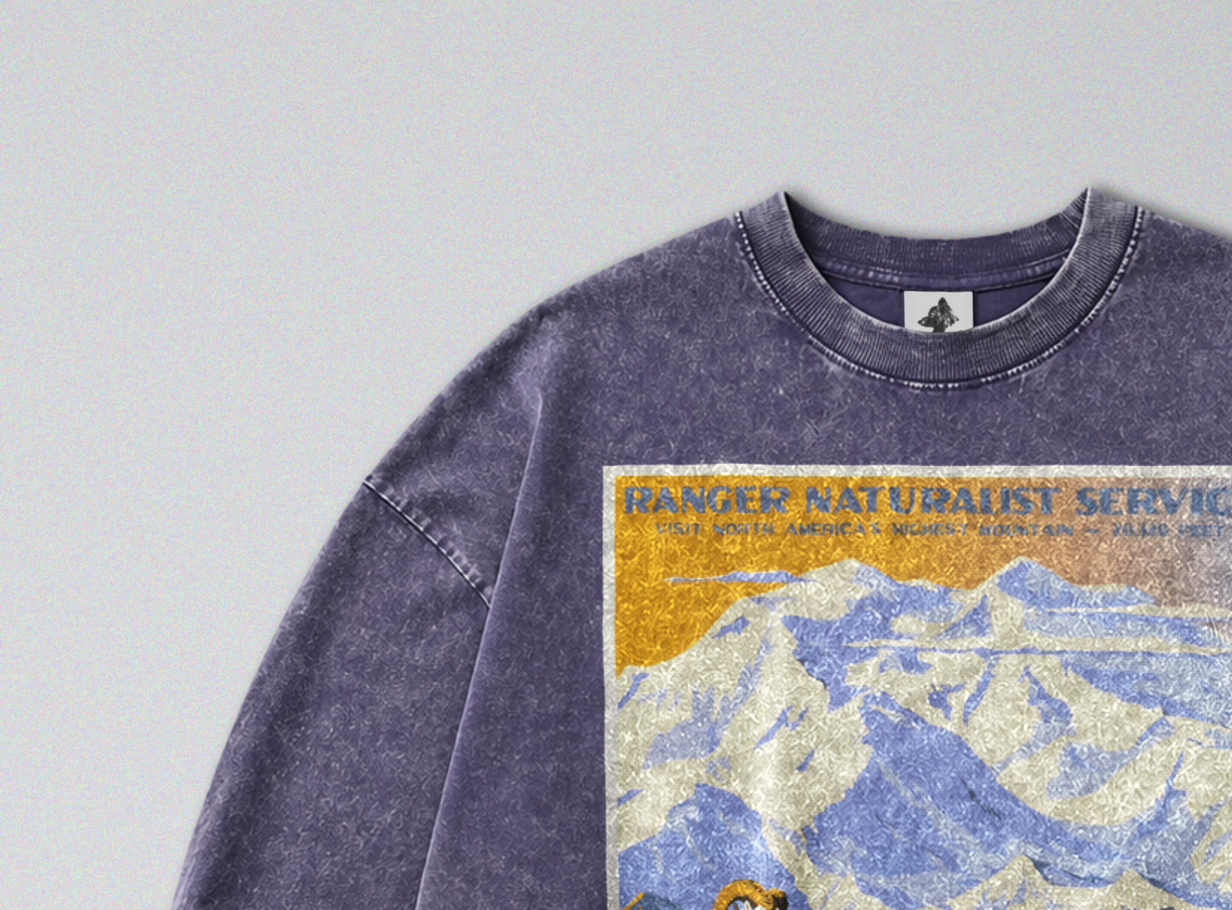 Oversized Snow Washed Long Sleeve Cotton Tee - Mount McKinley Travel Print
