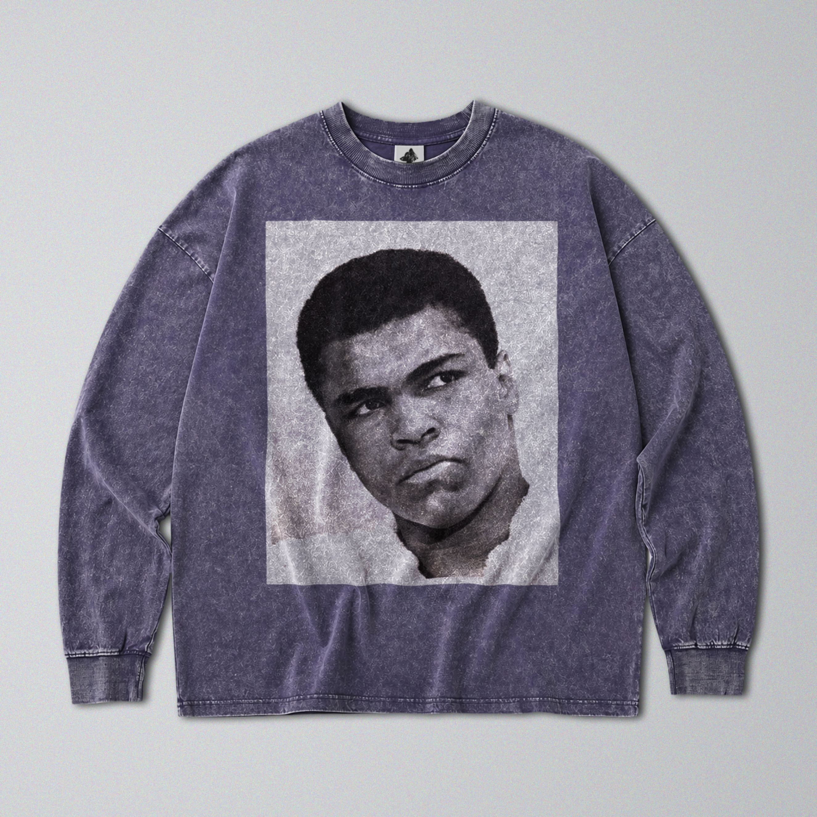Oversized Snow Washed Long Sleeve Cotton Tee - Muhammad Ali Print