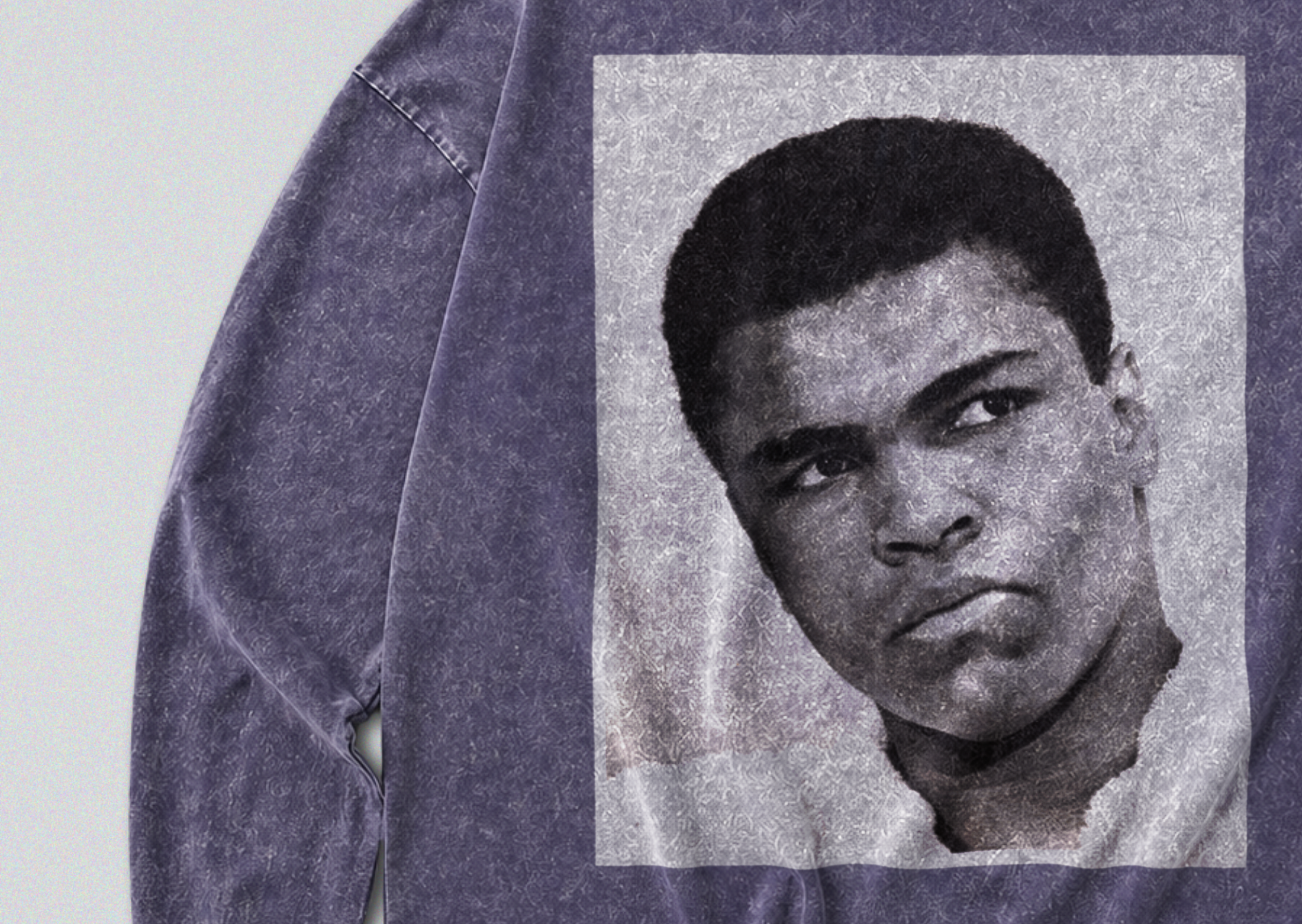 Oversized Snow Washed Long Sleeve Cotton Tee - Muhammad Ali Print